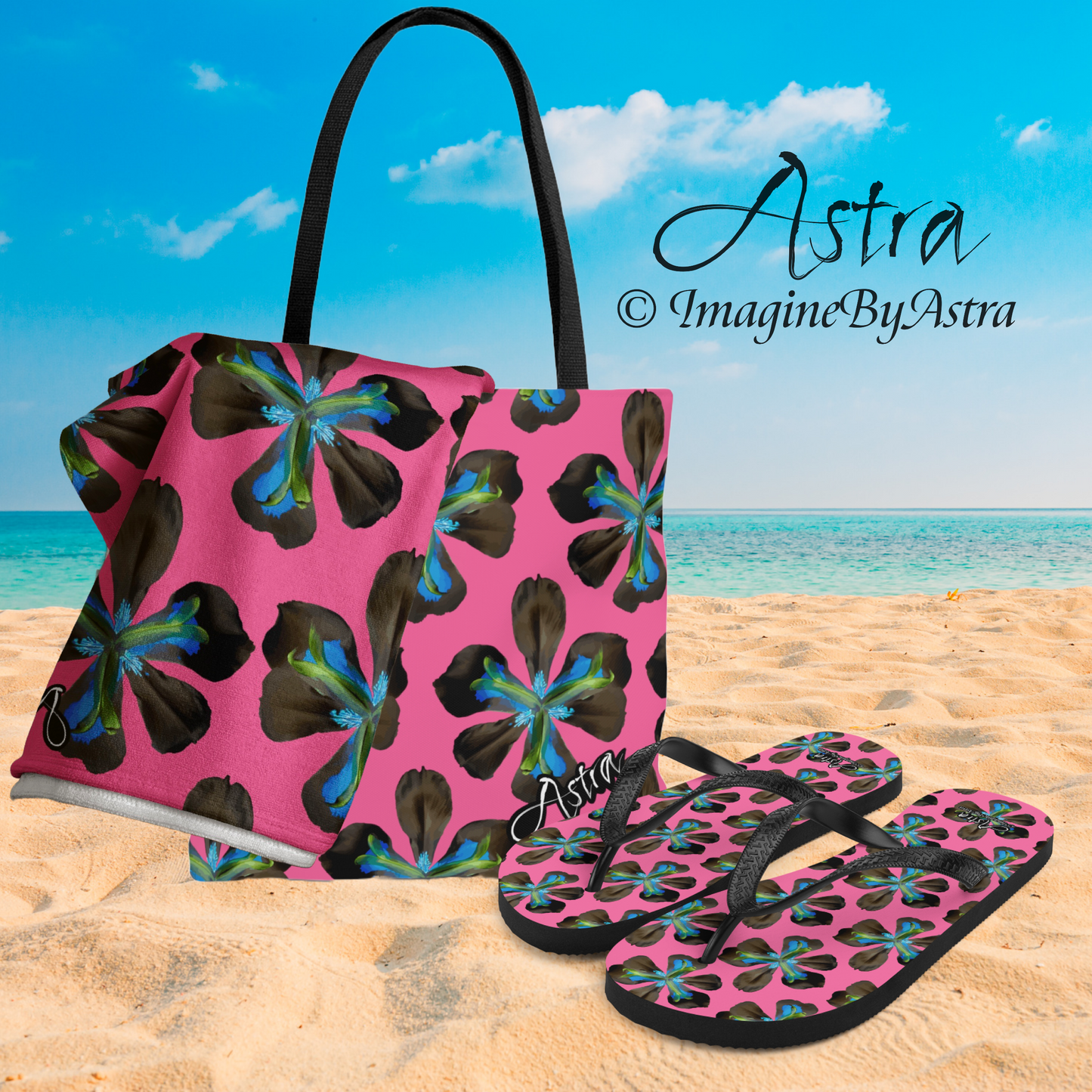 Tropical Iris Flip-Flops - Hot Pink