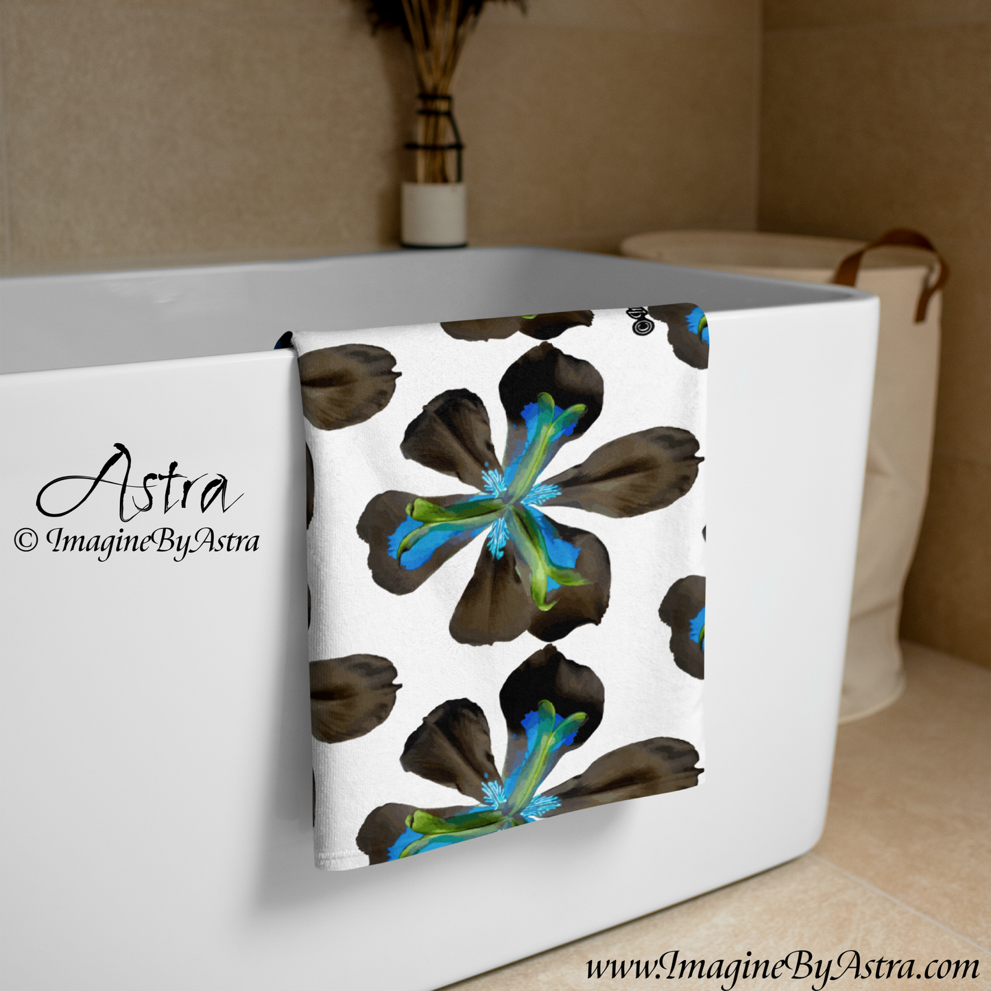 Tropical Iris Plush Beach Towel | White