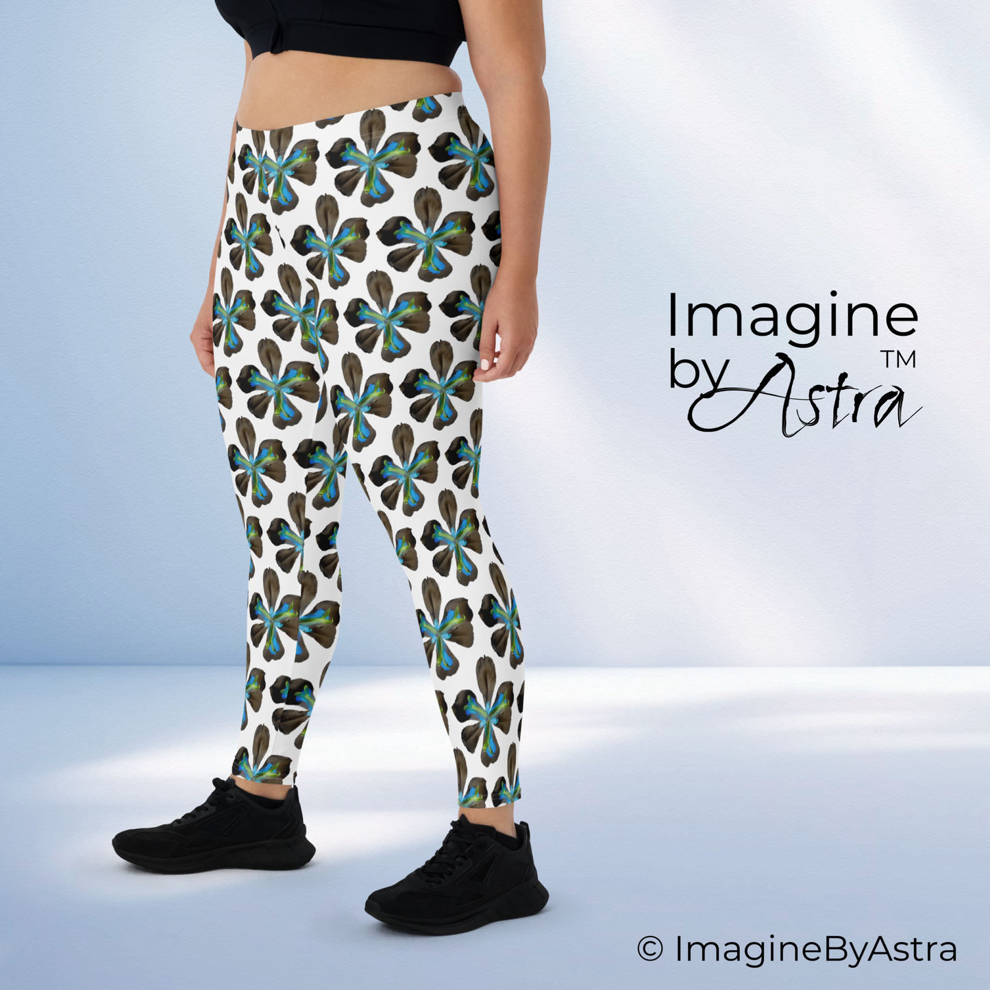 Tropical Iris Full Length Leggings - White