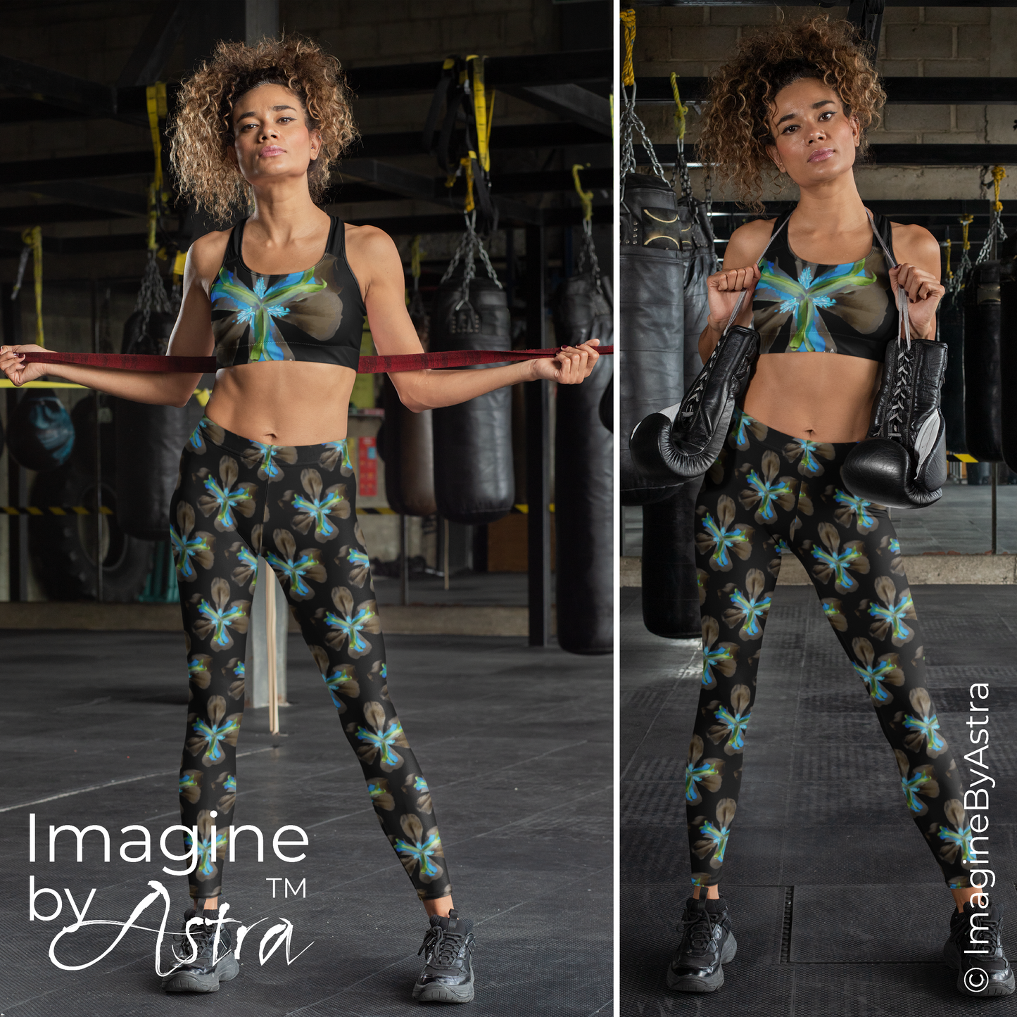 Tropical Iris Full Length Leggings - Black