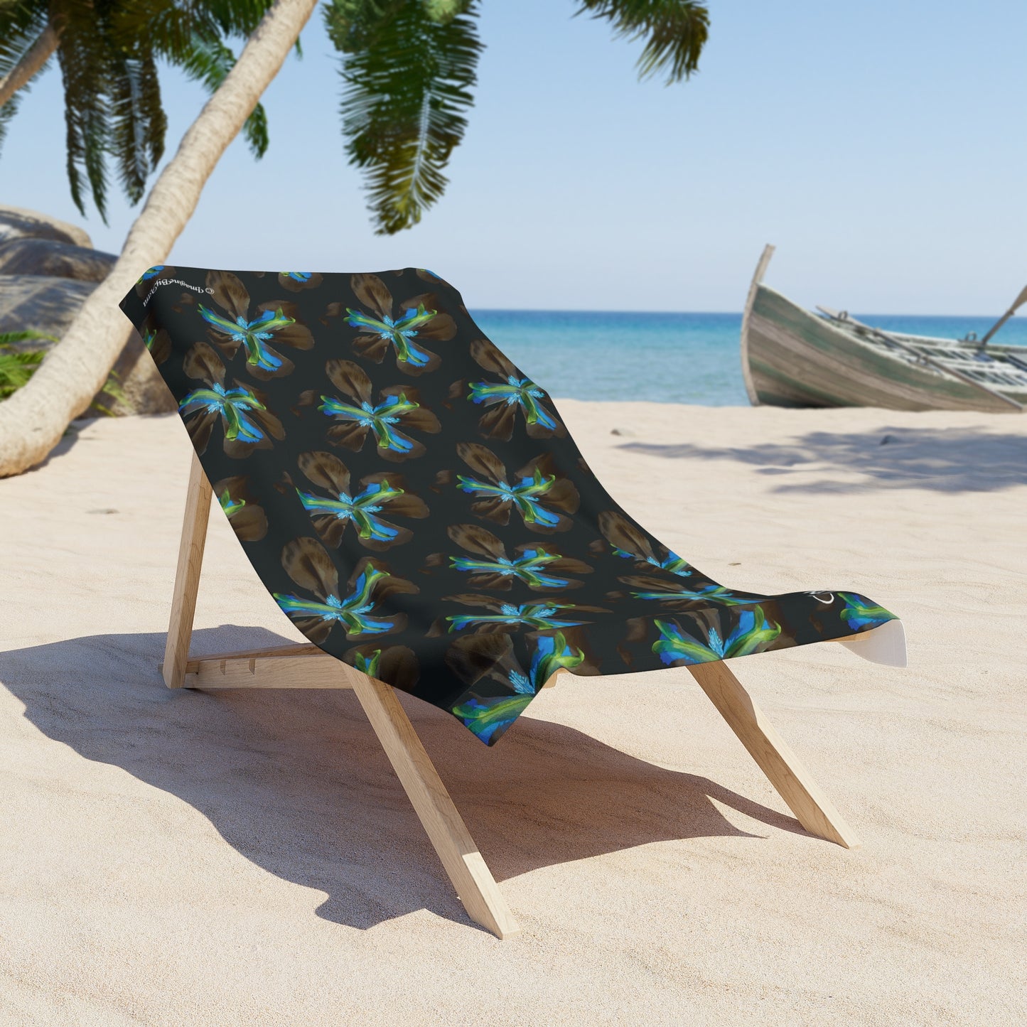 Tropical Iris Plush Beach Towel | Black