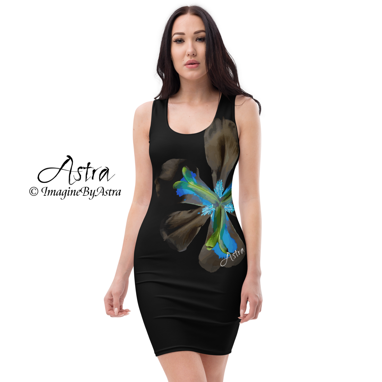Tropical Iris Cocktail Dress - Black