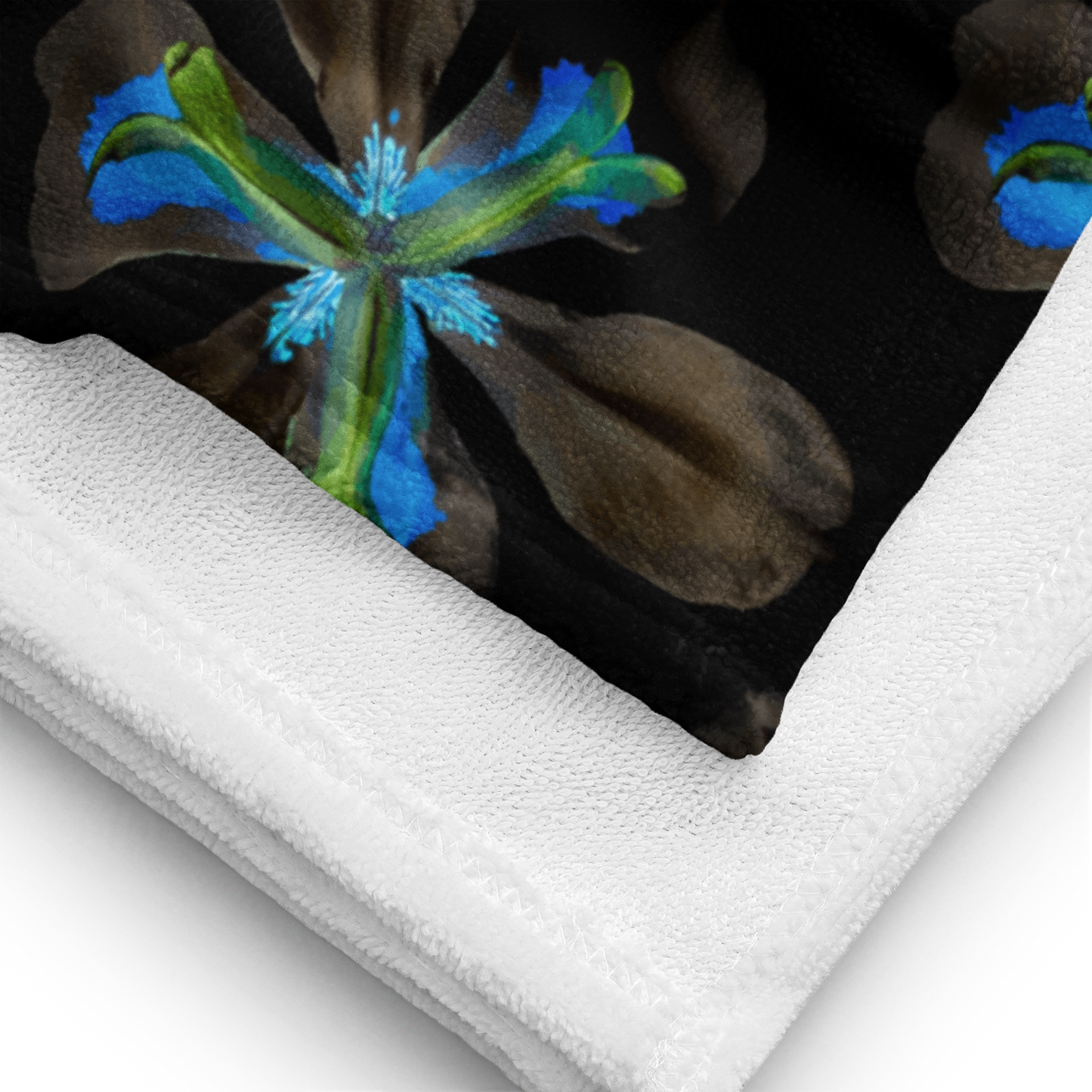 Tropical Iris Plush Beach Towel | Black