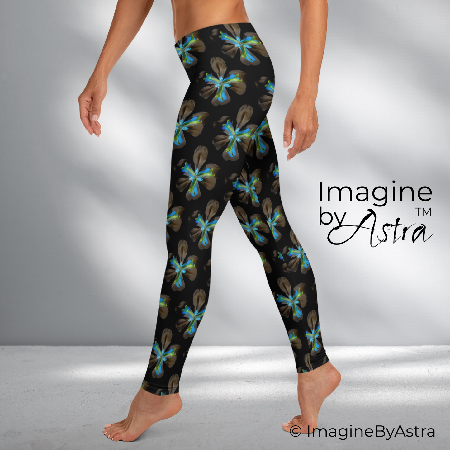 Tropical Iris Full Length Leggings - Black