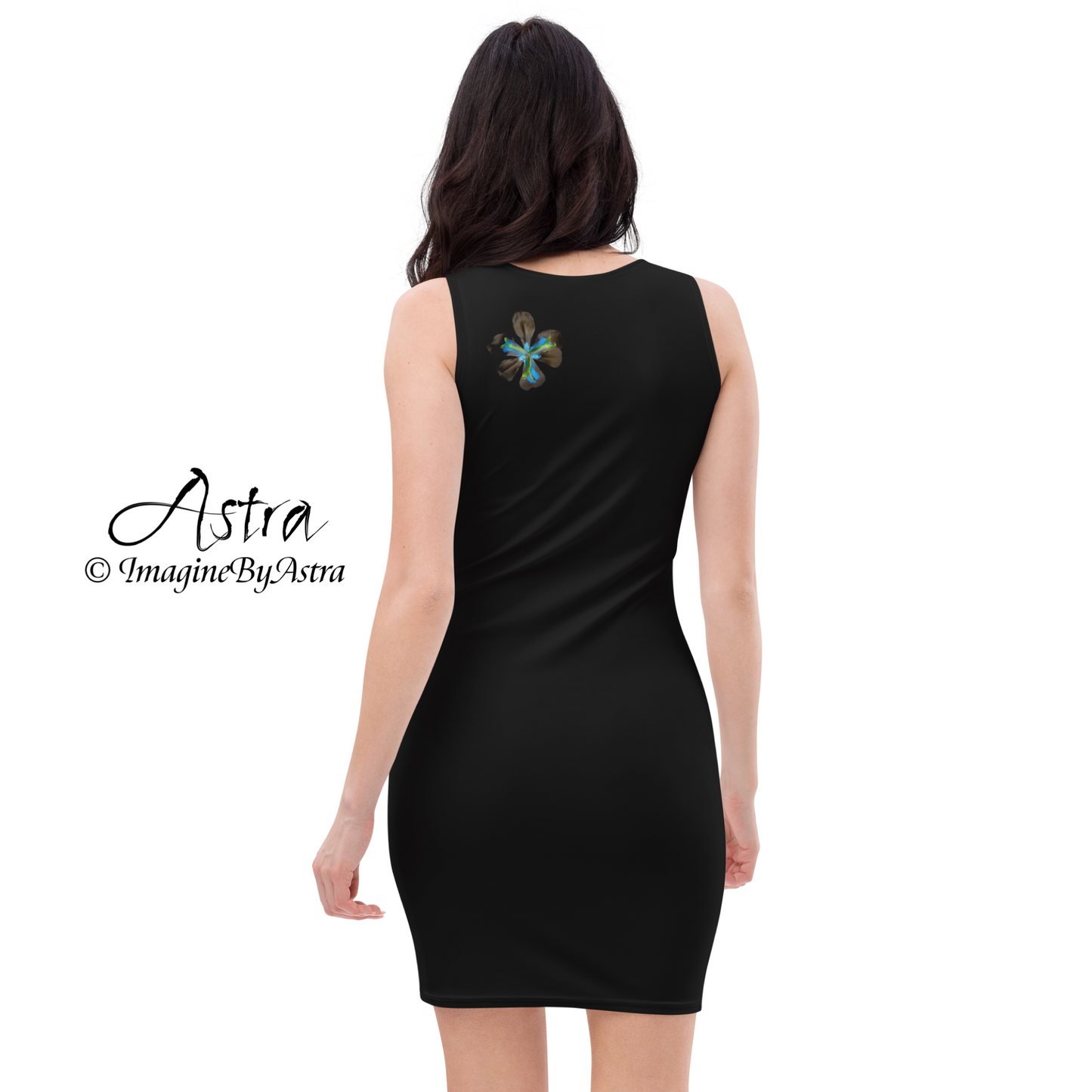Tropical Iris Cocktail Dress - Black
