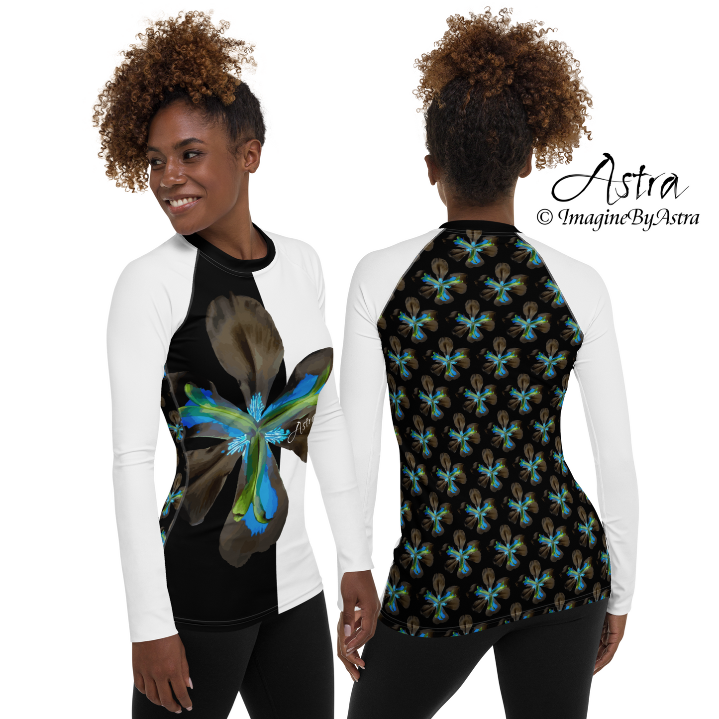 Tropical Iris Long Sleeve Top - Black Back