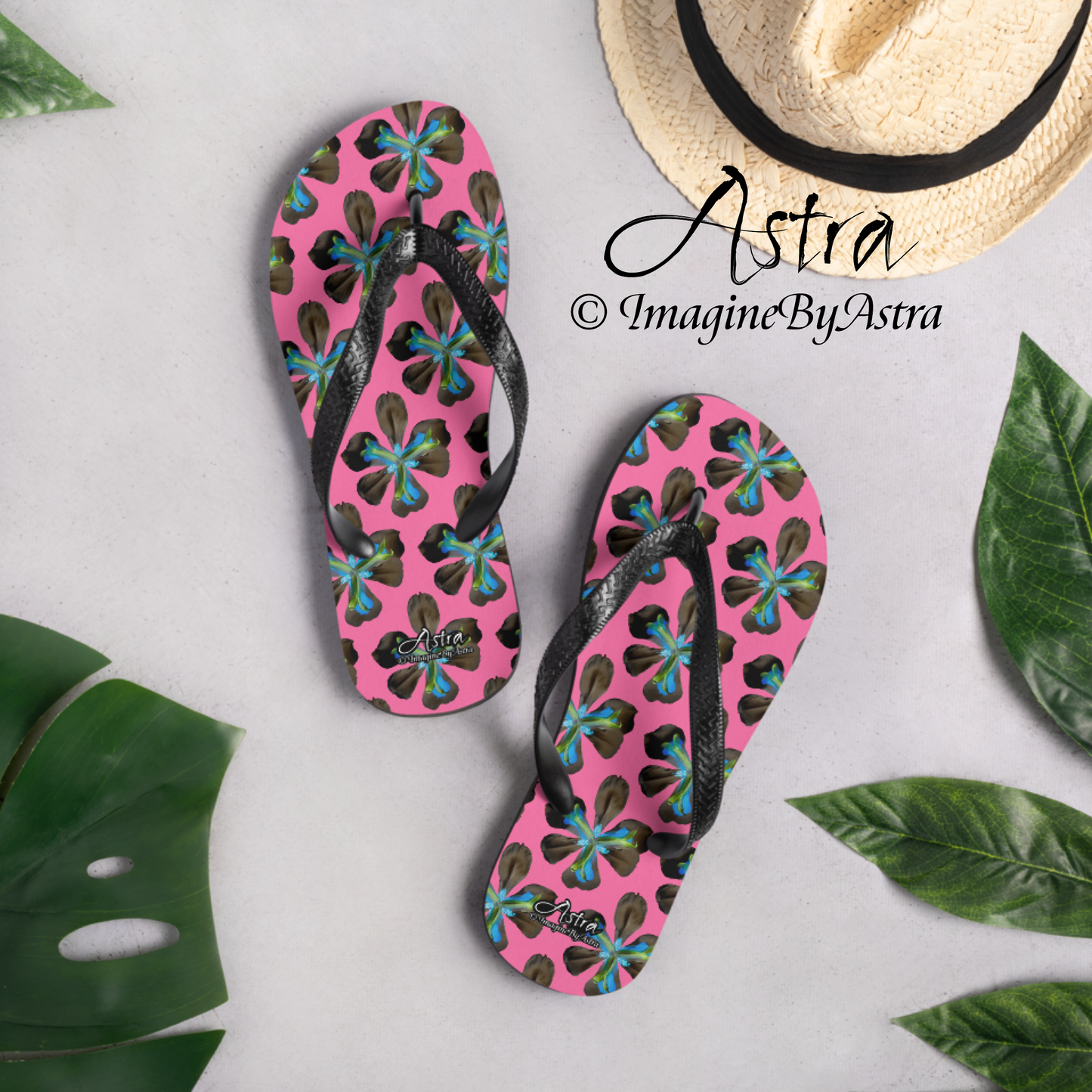 Tropical Iris Flip-Flops - Hot Pink