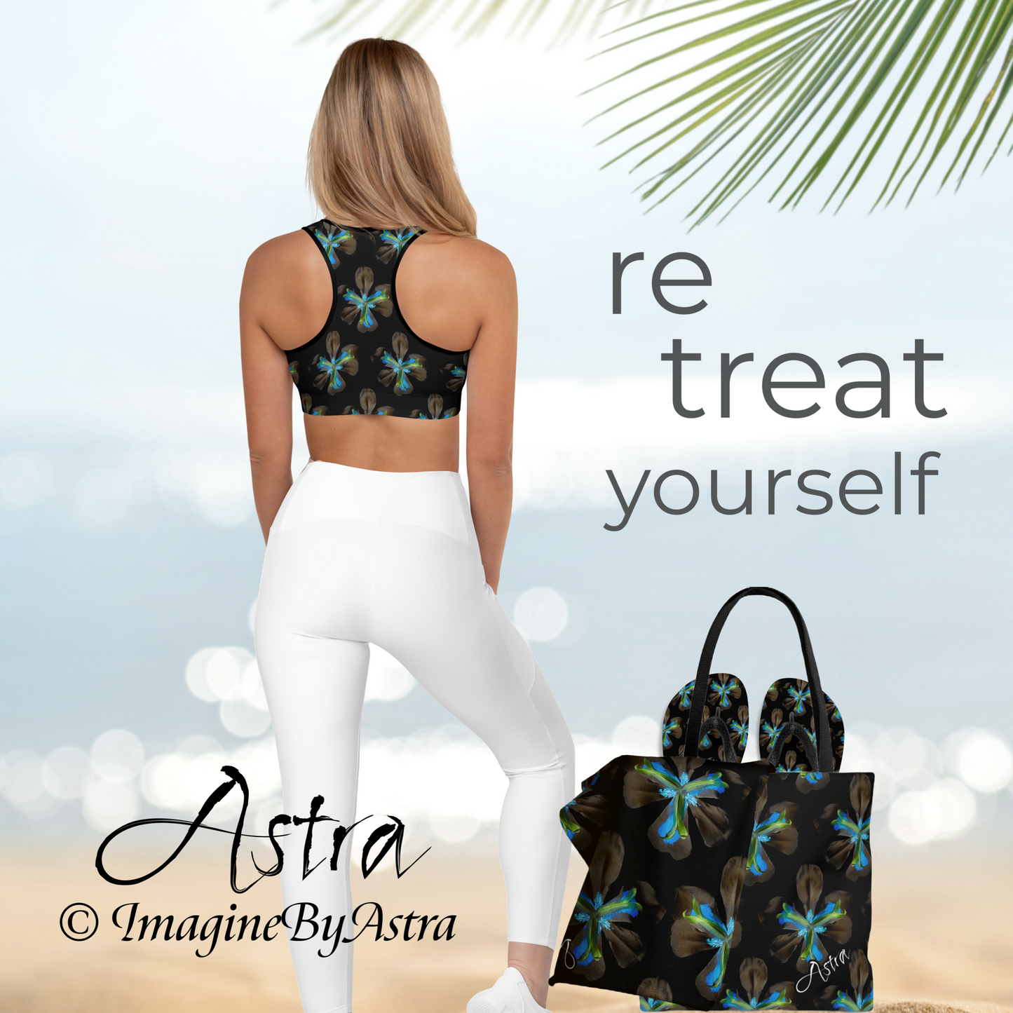 Tropical Iris Plush Beach Towel | Black