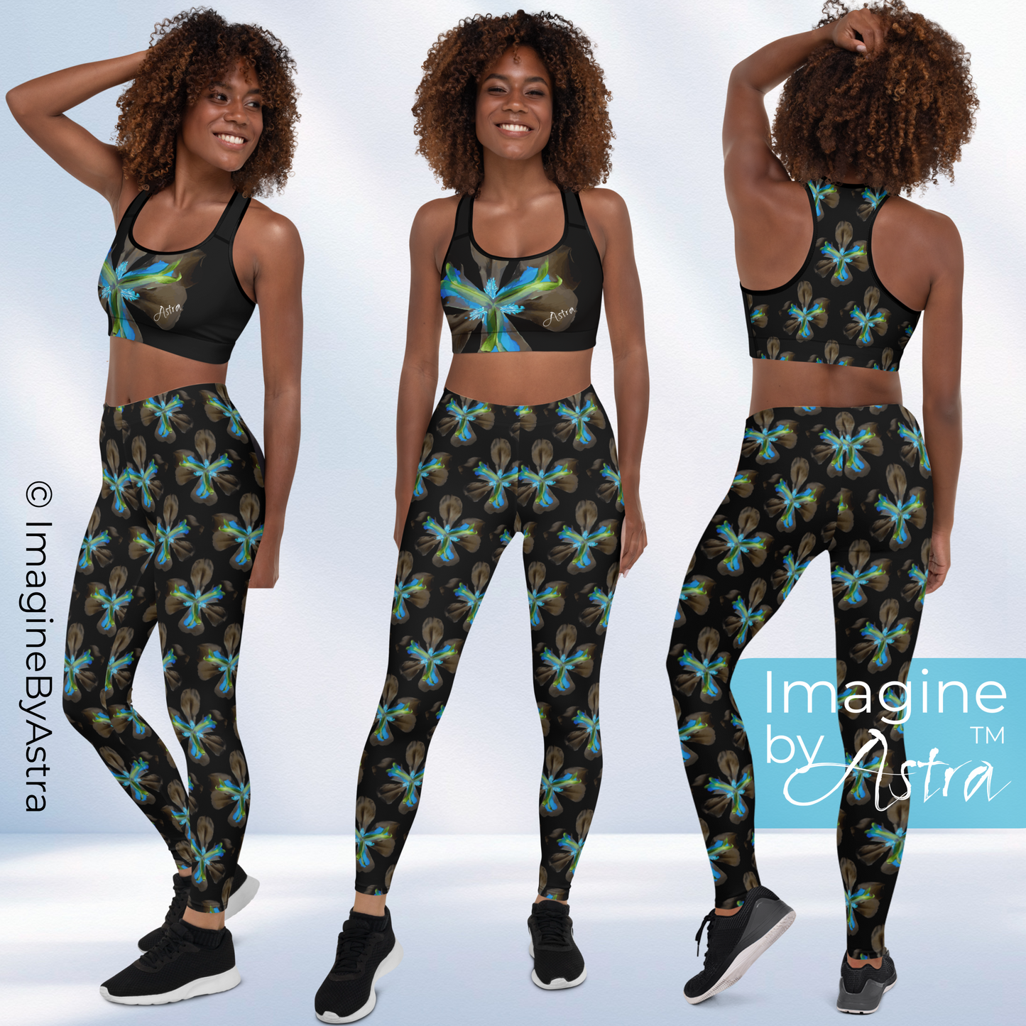 Tropical Iris Leggings Set - Black