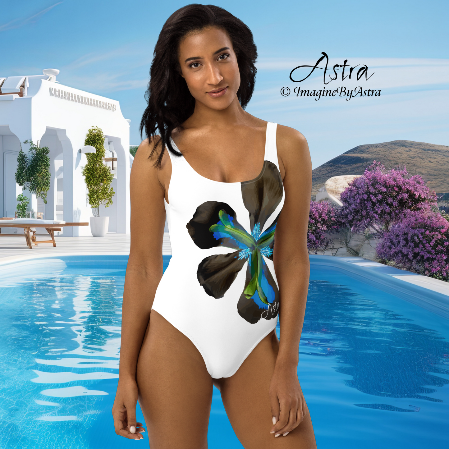 Tropical Iris High Cut One-Piece Backless Swimsuit | White