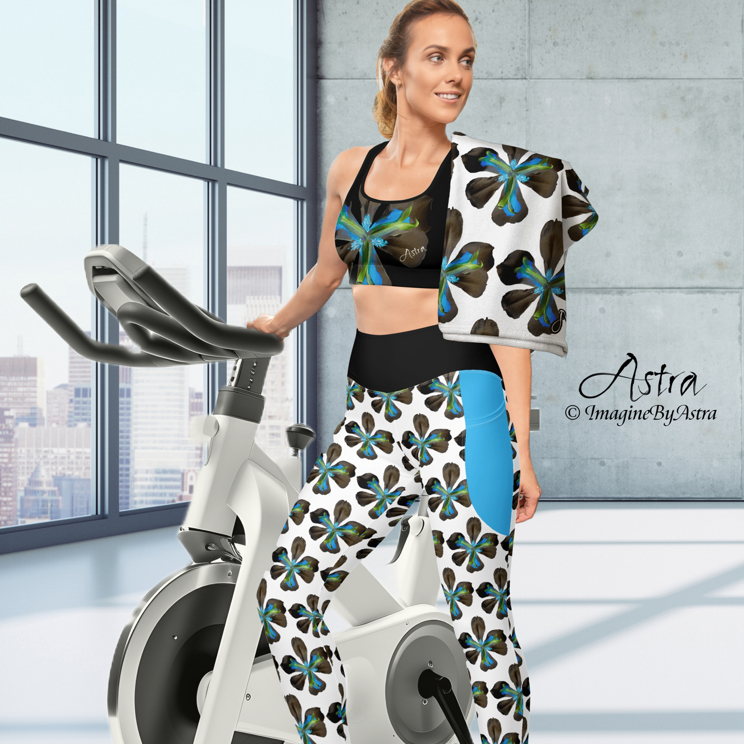 Tropical Iris Eco-Friendly Leggings with Pockets - White