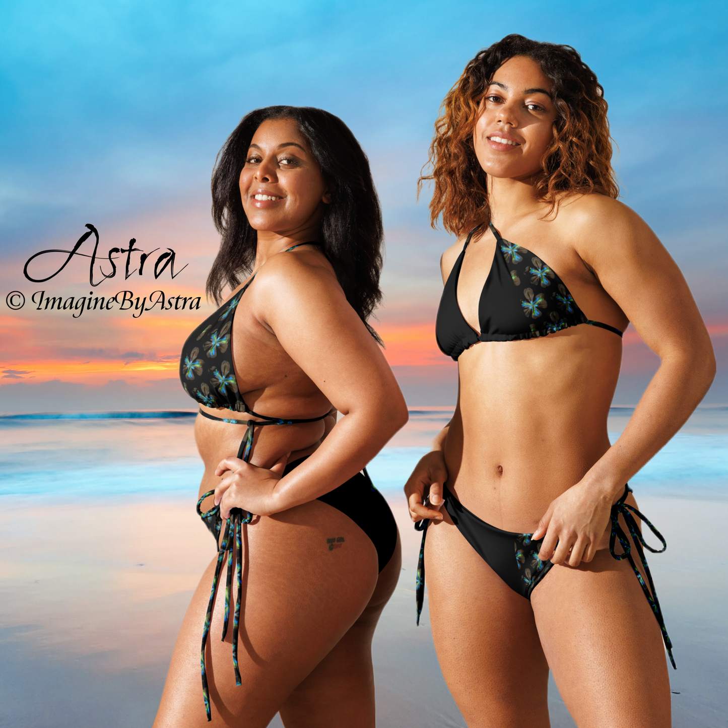 Eco Friendly Matching Couple’s Swimsuits - Swim Trunks + Bikini - Black