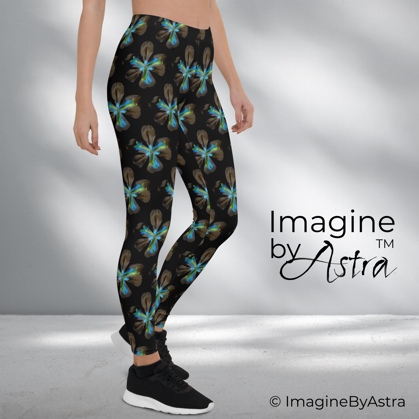 Tropical Iris Full Length Leggings - Black