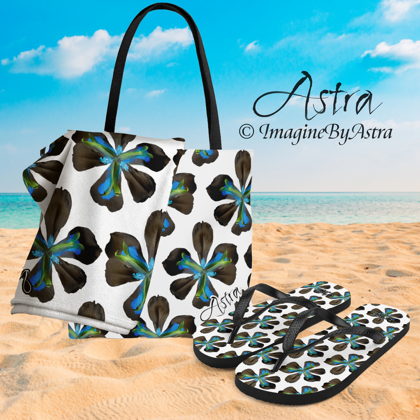 Tropical Iris Plush Beach Towel | White