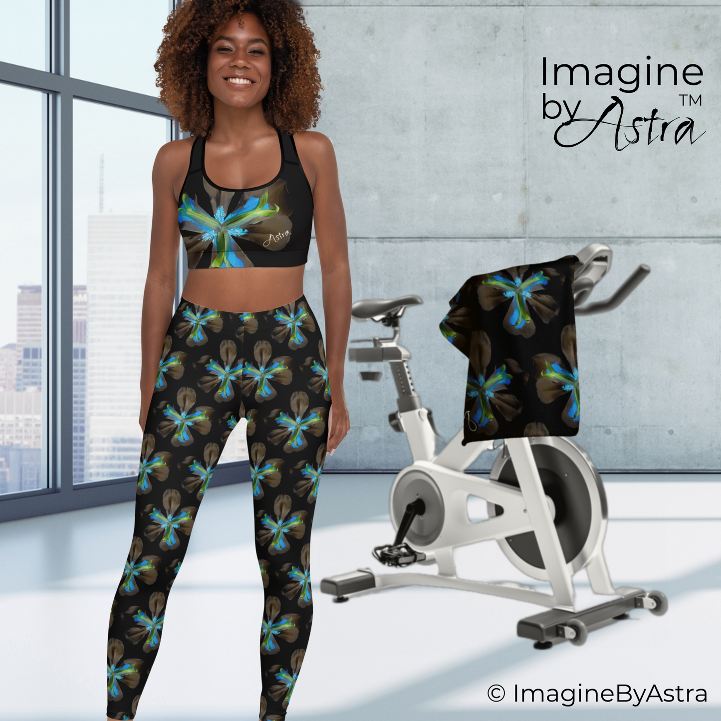 Tropical Iris Leggings Set - Black