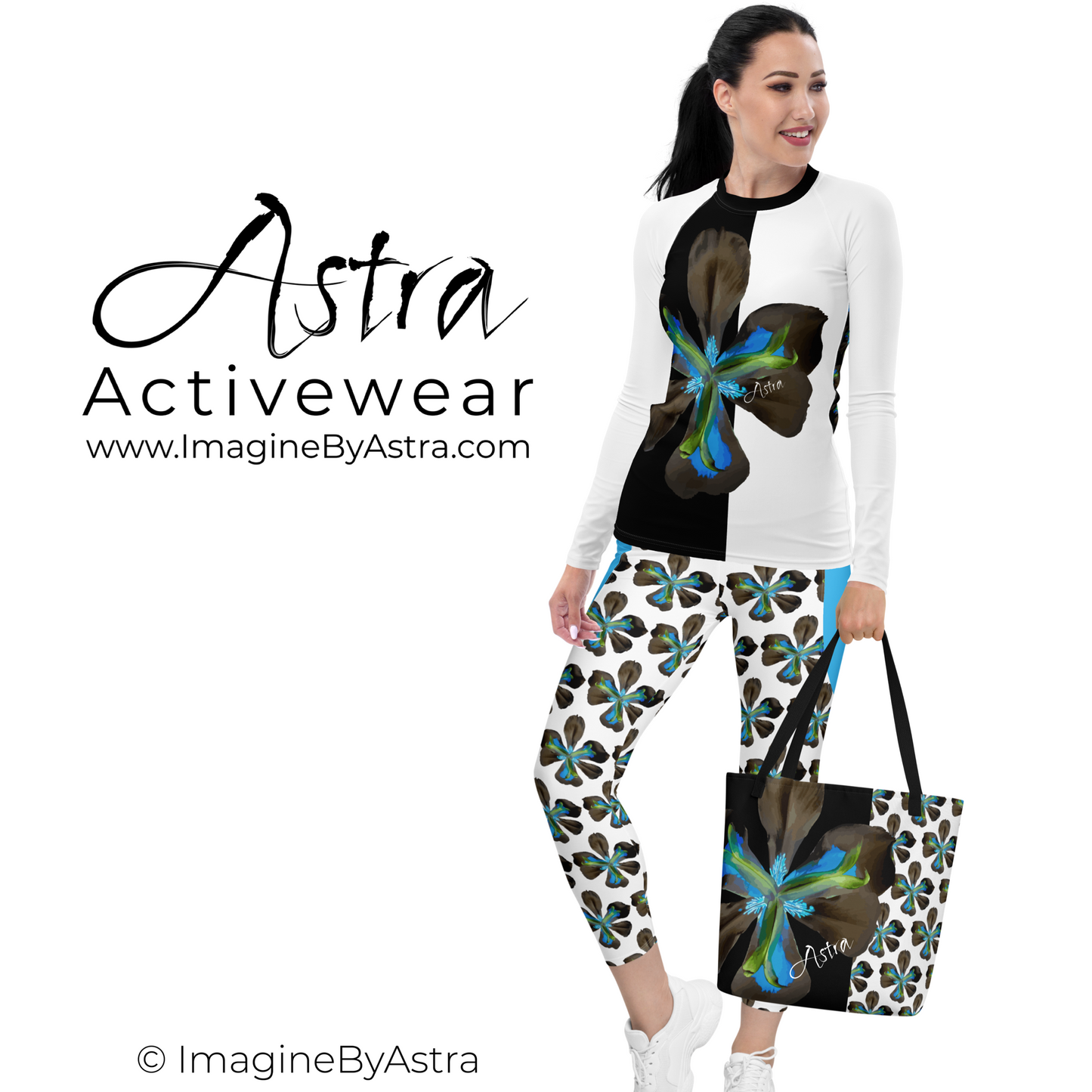 Tropical Iris Eco-Friendly Leggings with Pockets - White