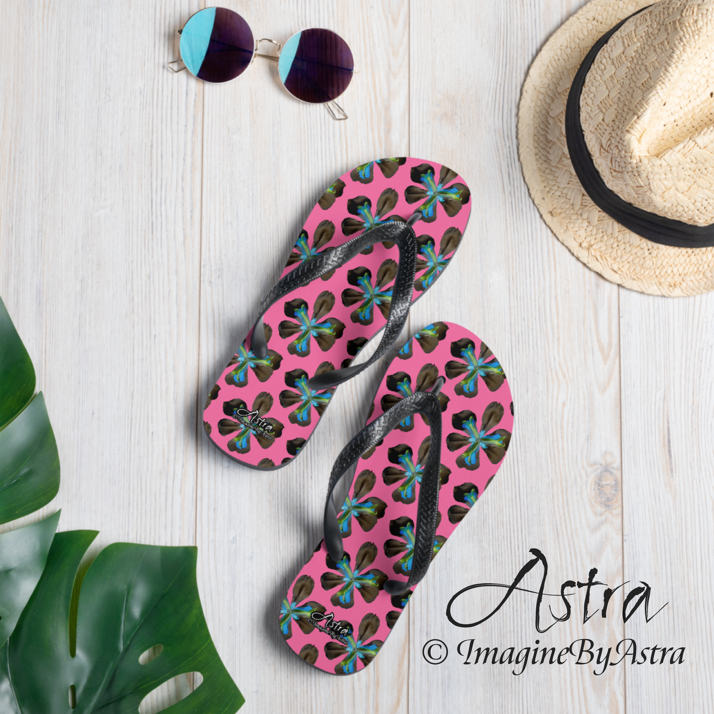 Tropical Iris Flip-Flops - Hot Pink