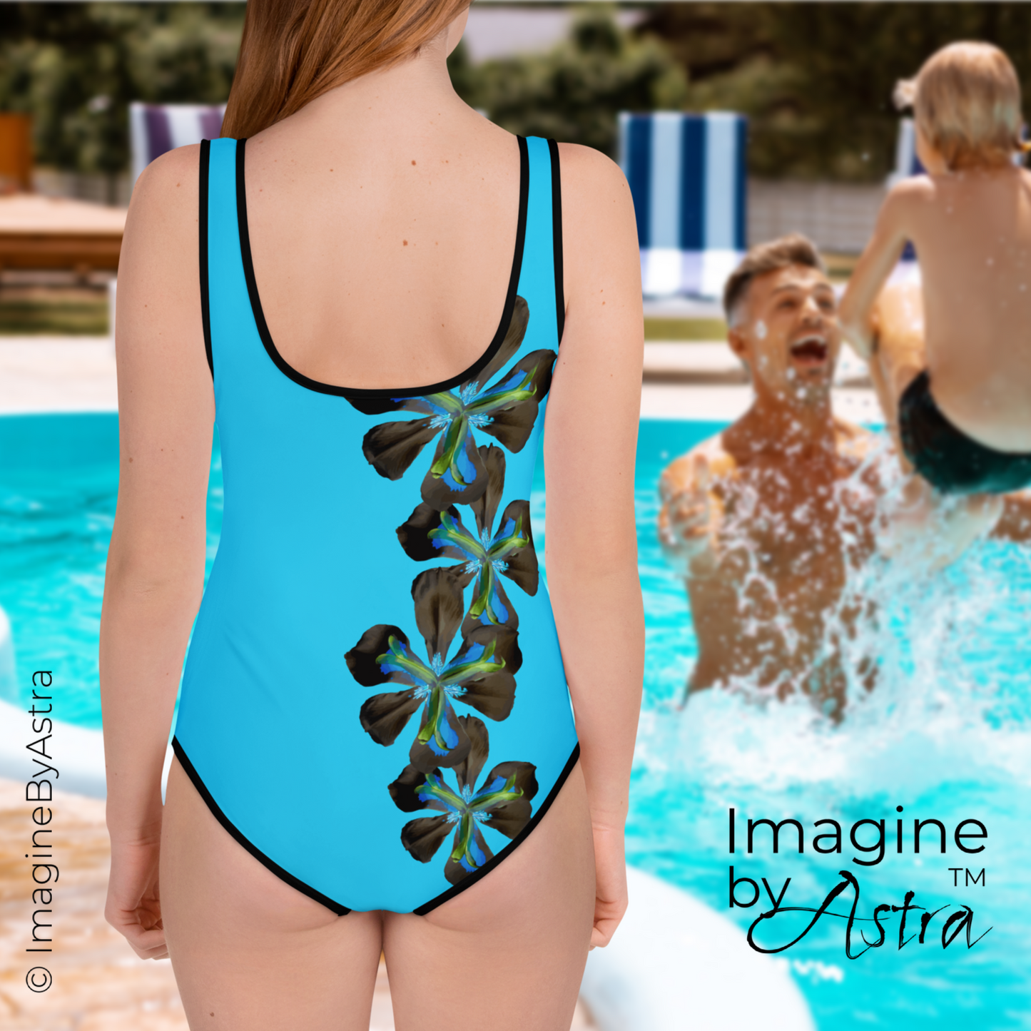 Tropical Iris Youth One-Piece Swimsuit - Blue