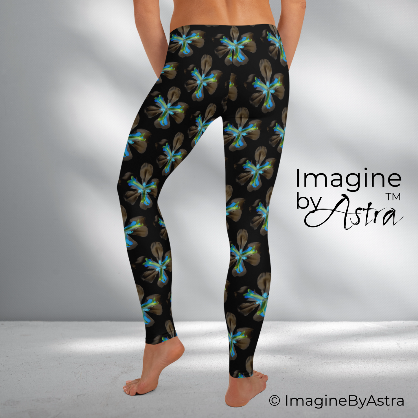 Tropical Iris Full Length Leggings - Black