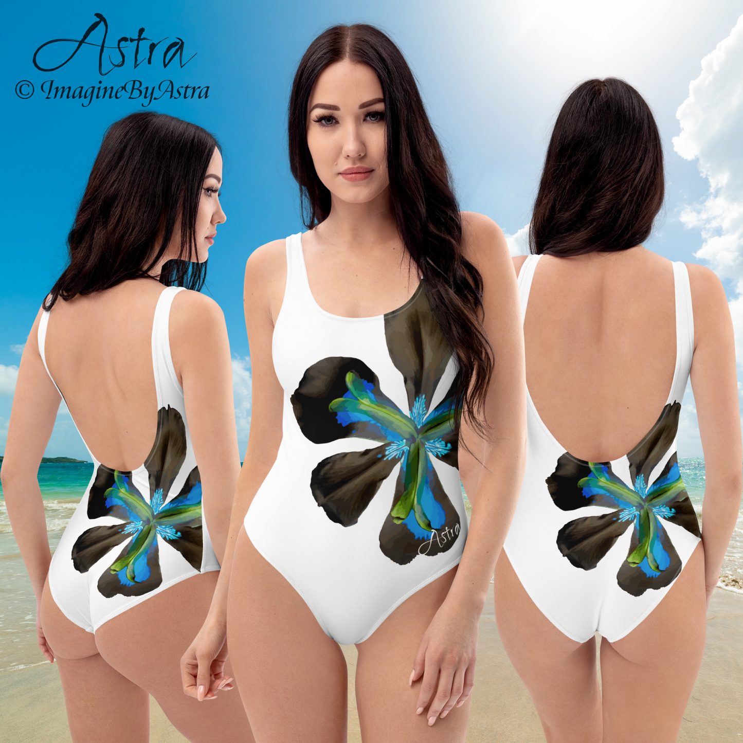 Tropical Iris High Cut One-Piece Backless Swimsuit | White