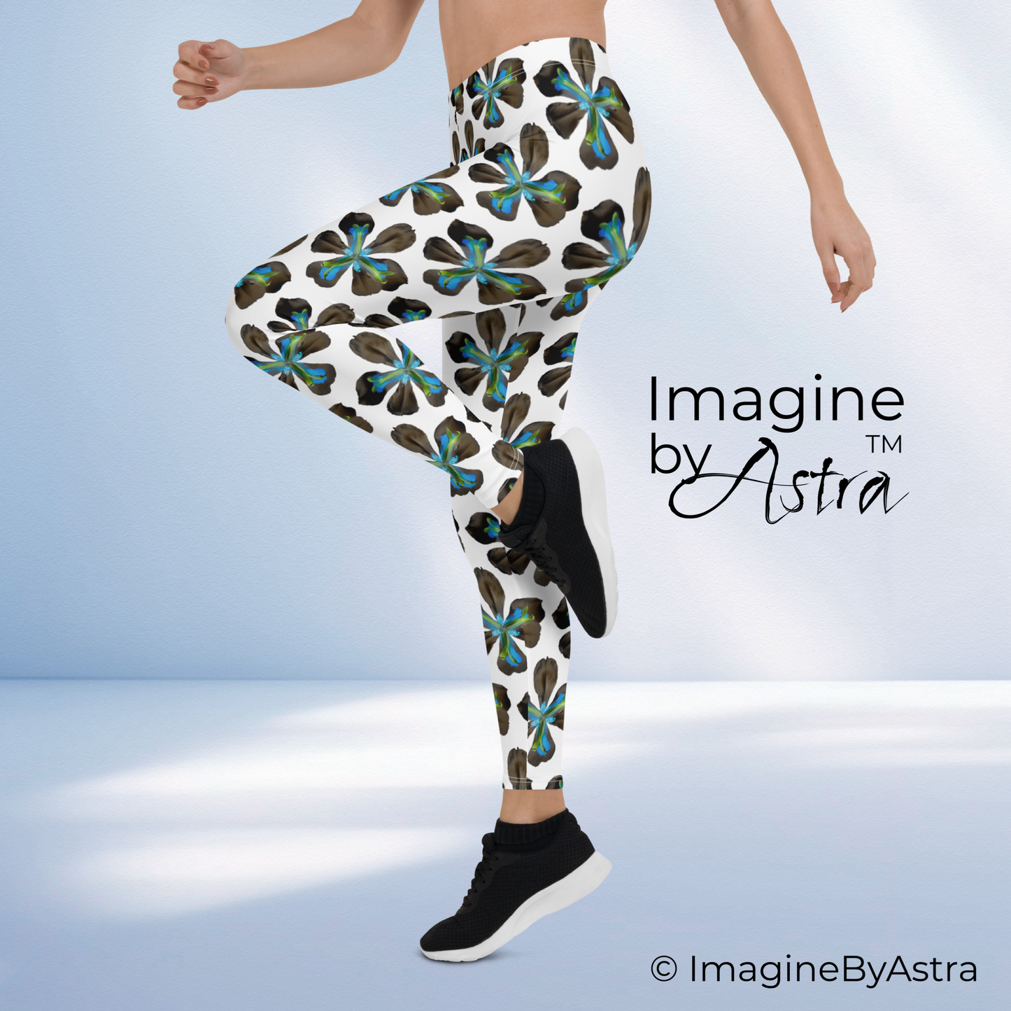 Tropical Iris Full Length Leggings - White