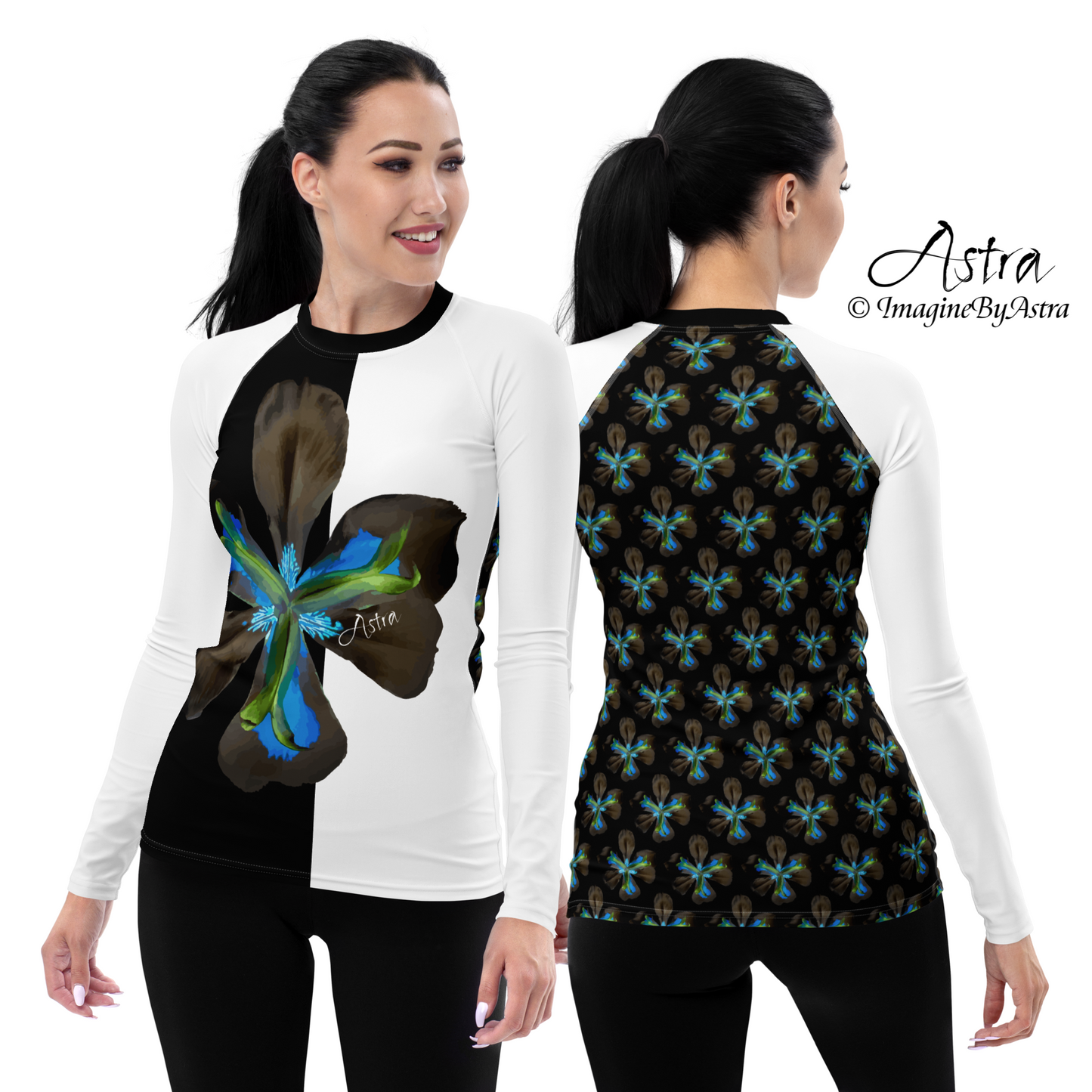Tropical Iris Long Sleeve Top - Black Back