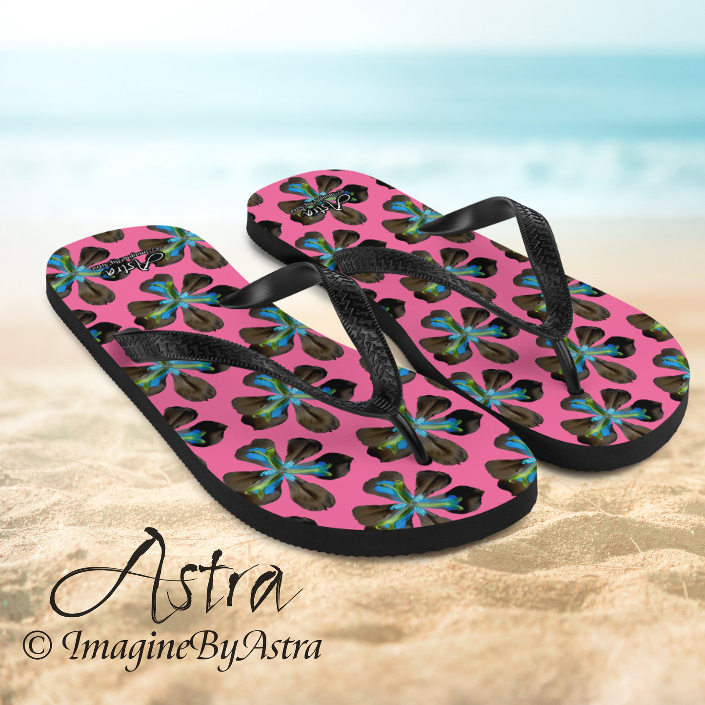Tropical Iris Flip-Flops - Hot Pink