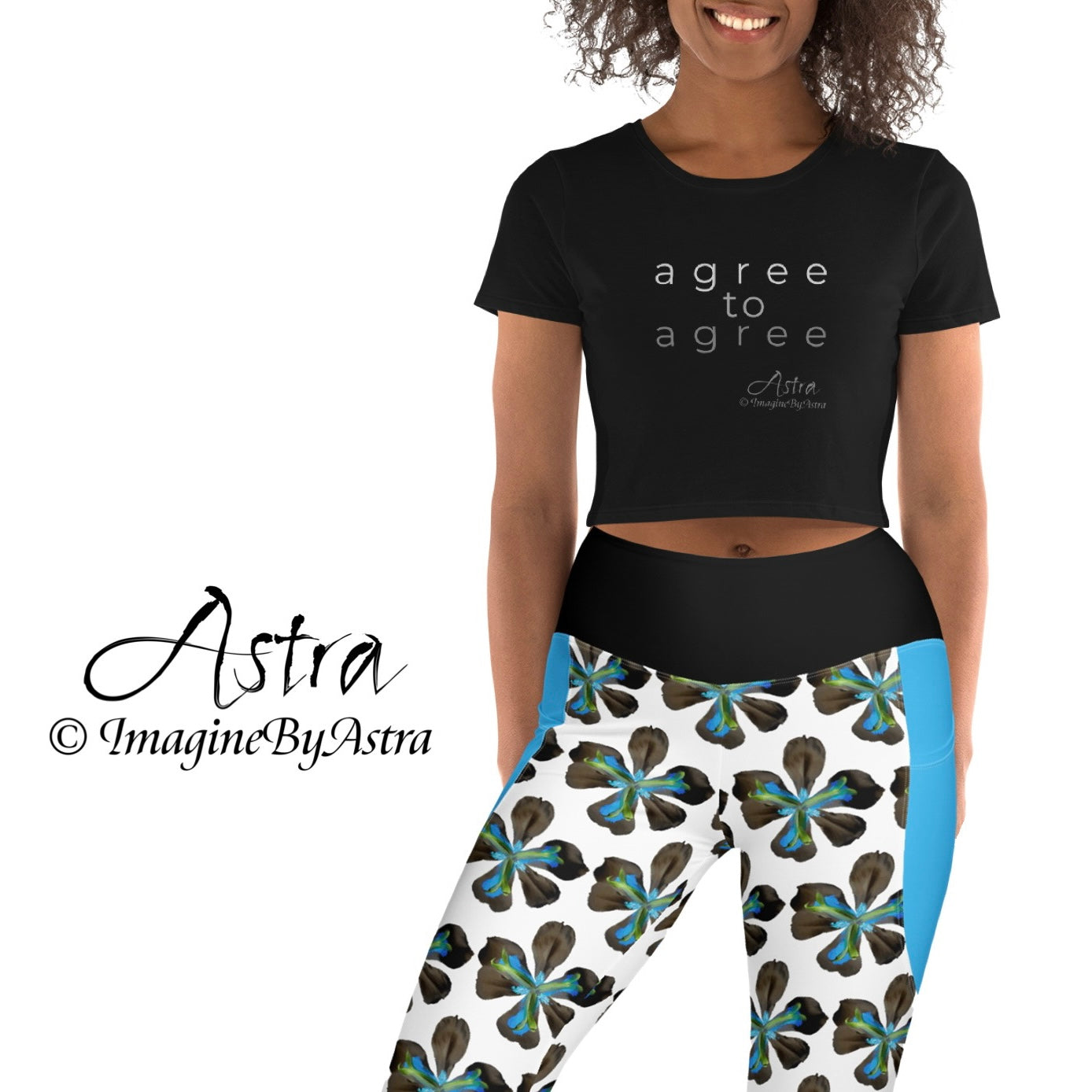 Tropical Iris Eco-Friendly Leggings with Pockets - White