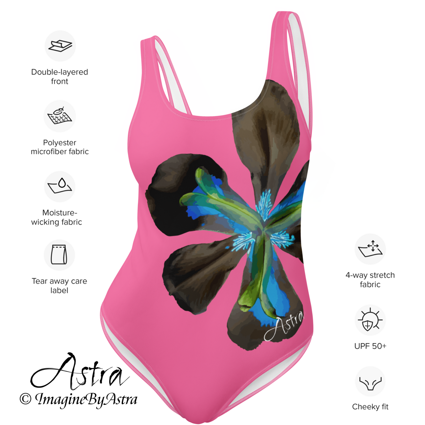 Tropical Iris High Cut One-Piece Backless Swimsuit | Hot Pink