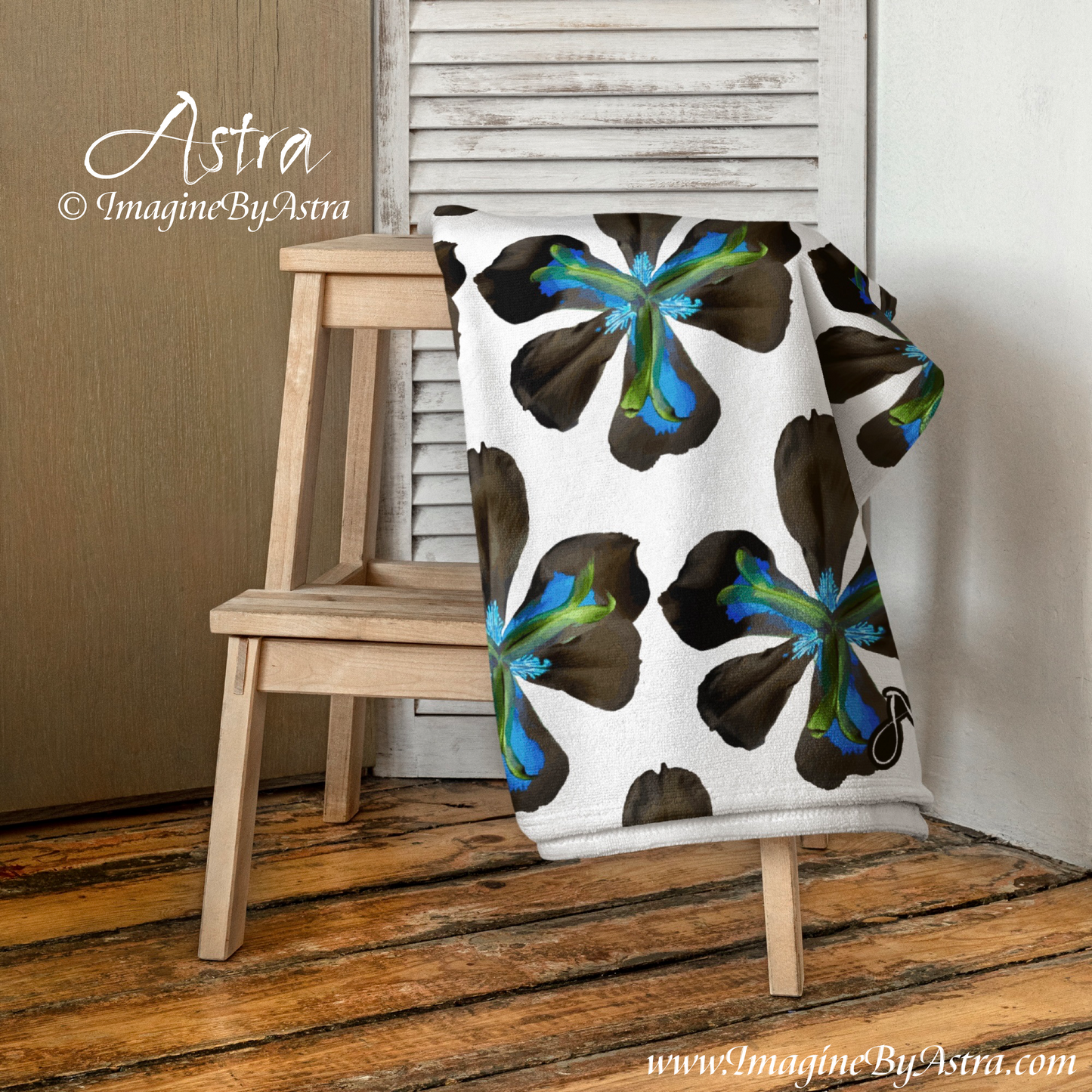 Tropical Iris Plush Beach Towel | White