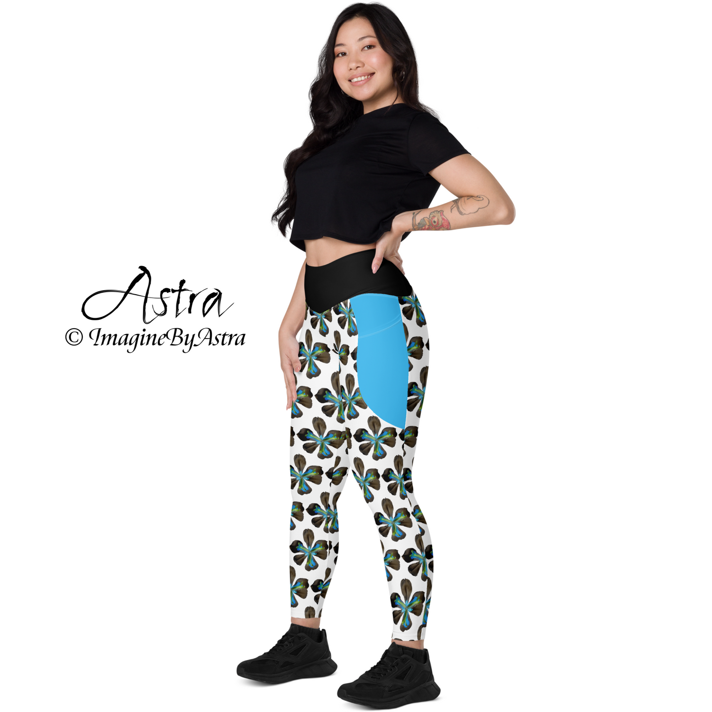 Tropical Iris Eco-Friendly Leggings with Pockets - White