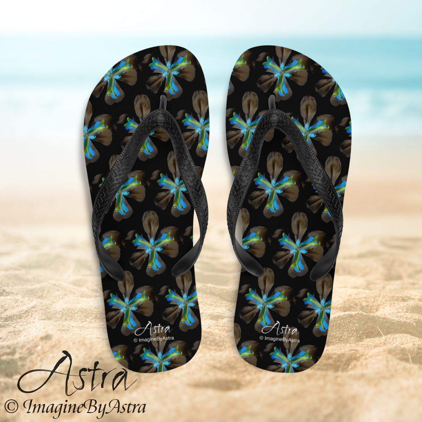 Tropical Iris Flip-Flops - Black