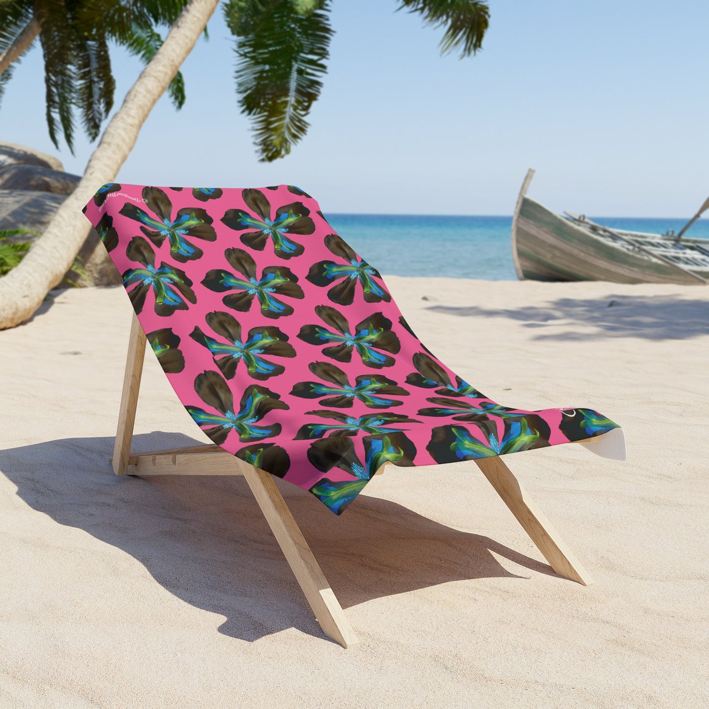 Tropical Iris Plush Beach Towel | Hot Pink