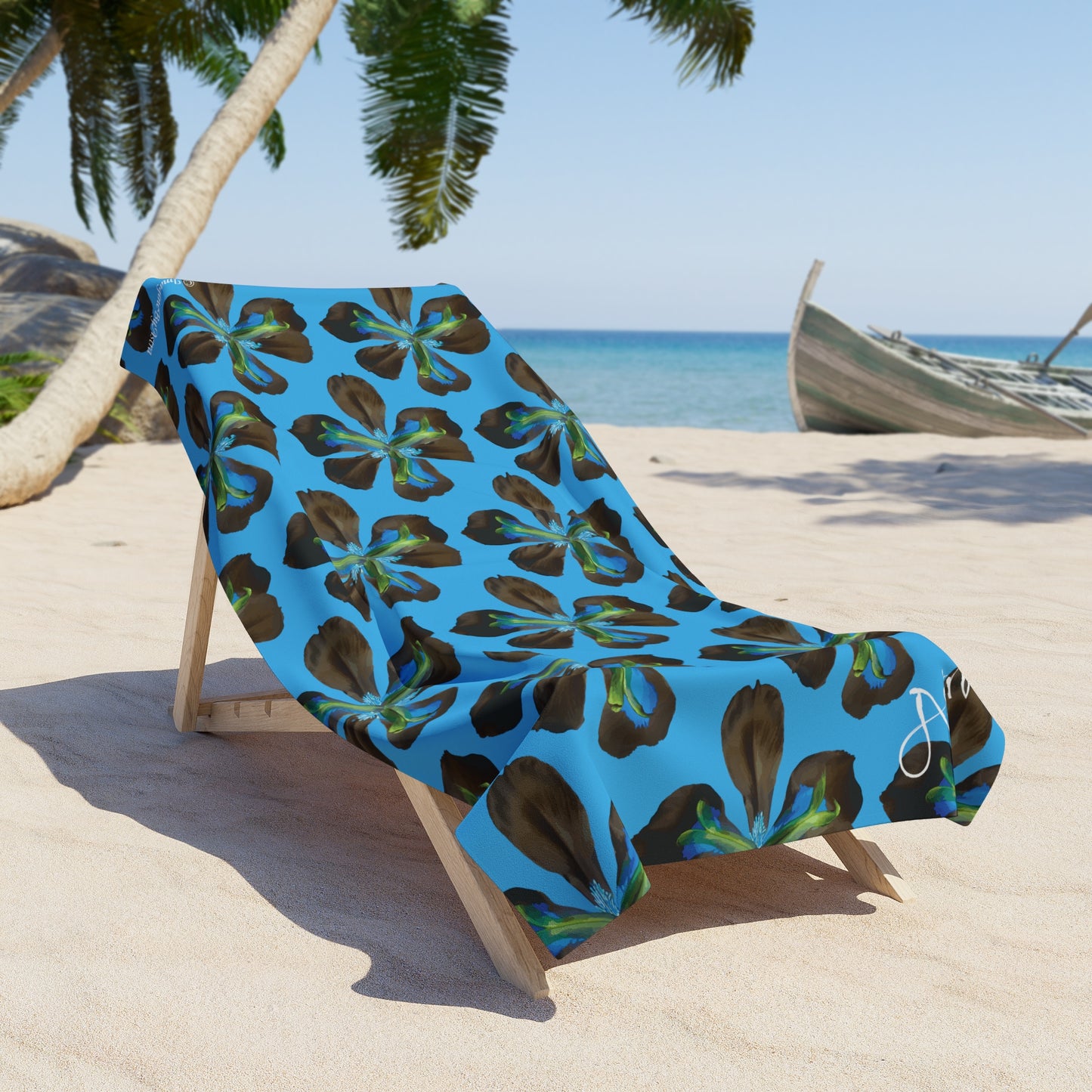 Tropical Iris Plush Beach Towel | Blue