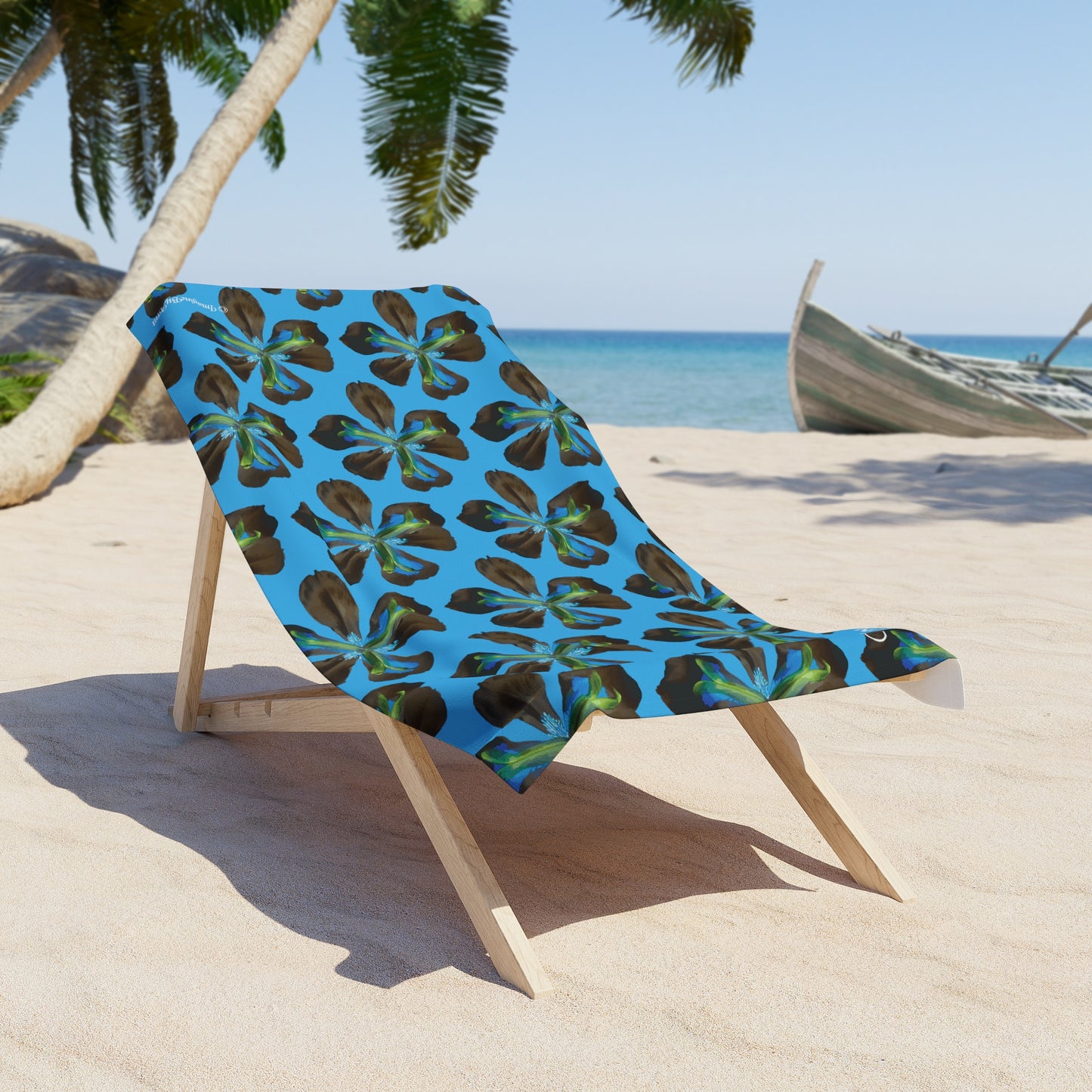 Tropical Iris Plush Beach Towel | Blue