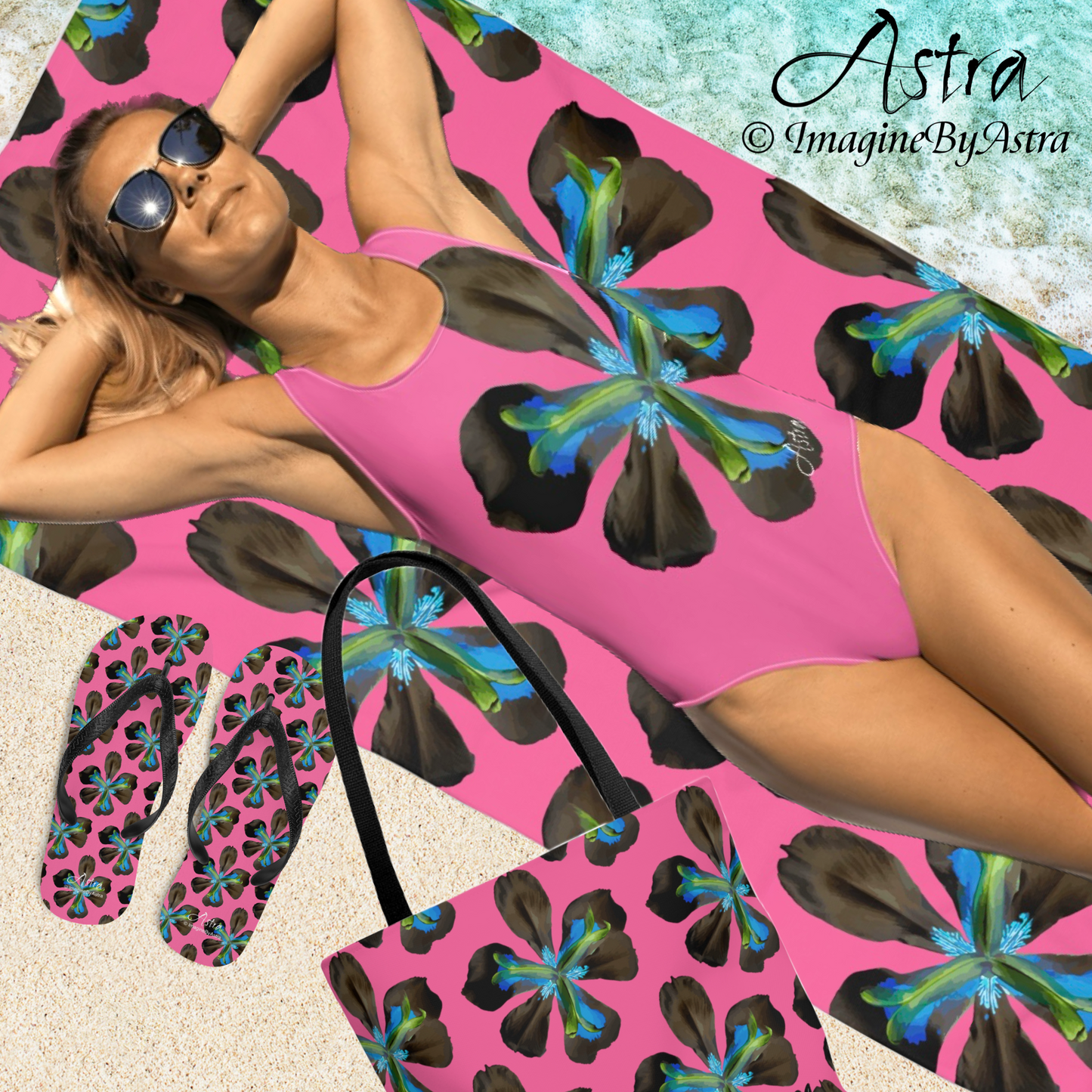 Tropical Iris Plush Beach Towel | Hot Pink