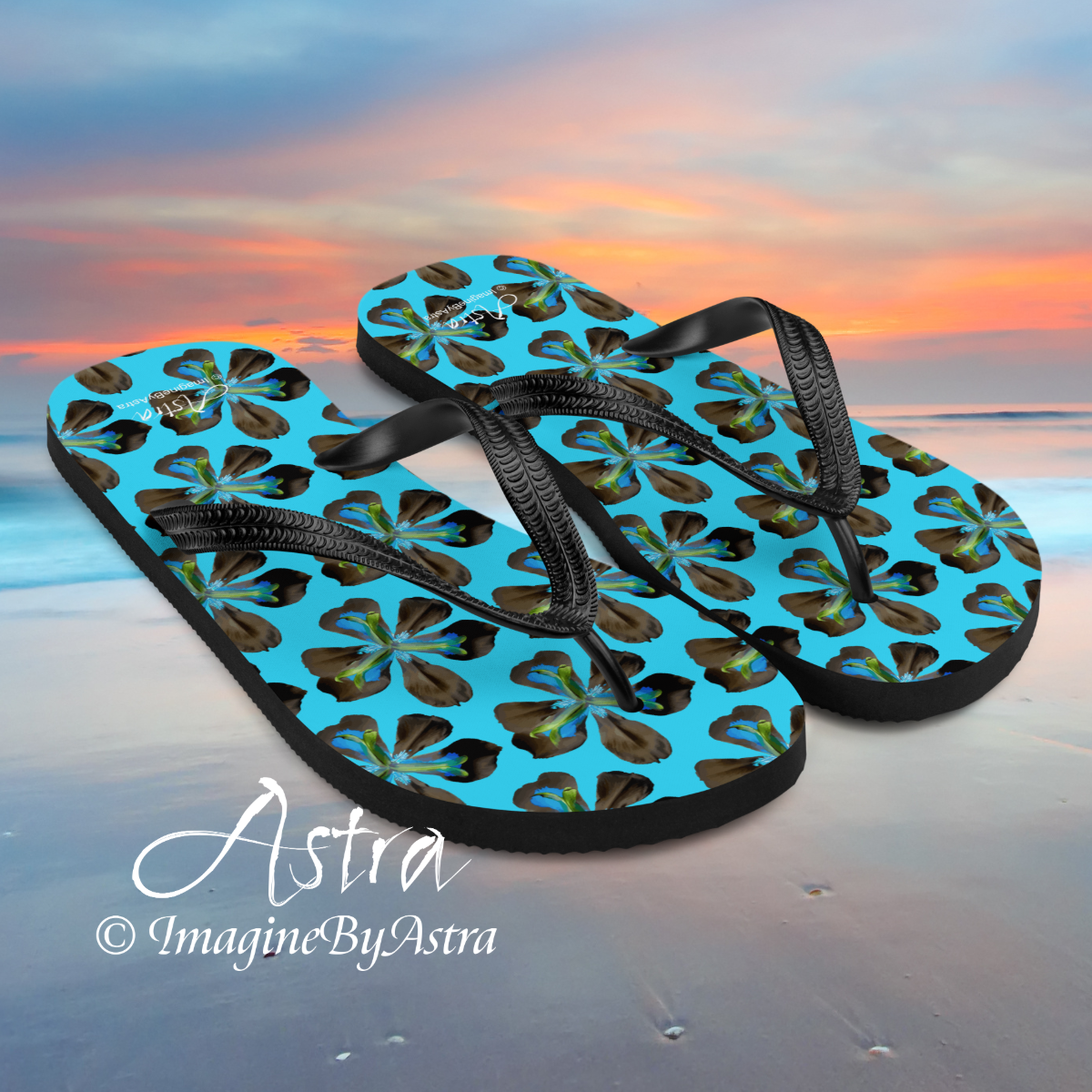 Tropical Iris Flip-Flops - Blue