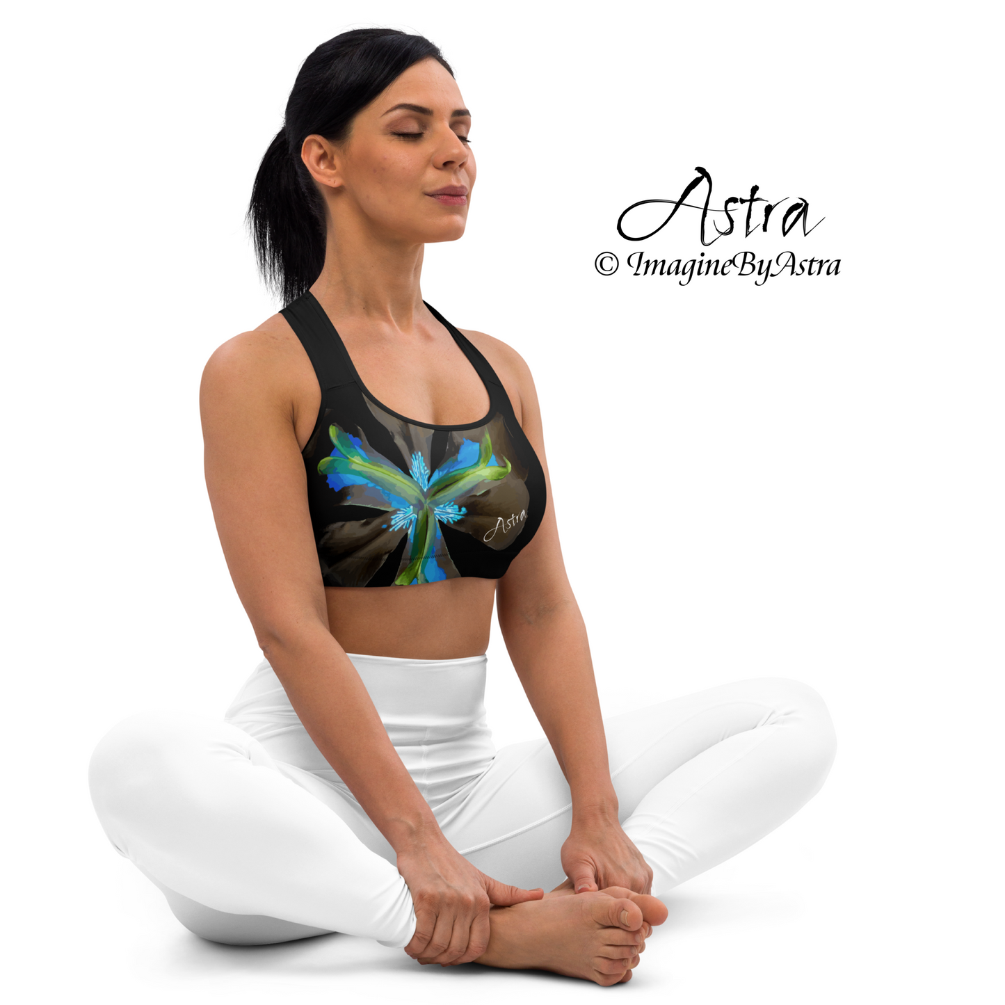 Tropical Iris Padded Sports Bra - Black