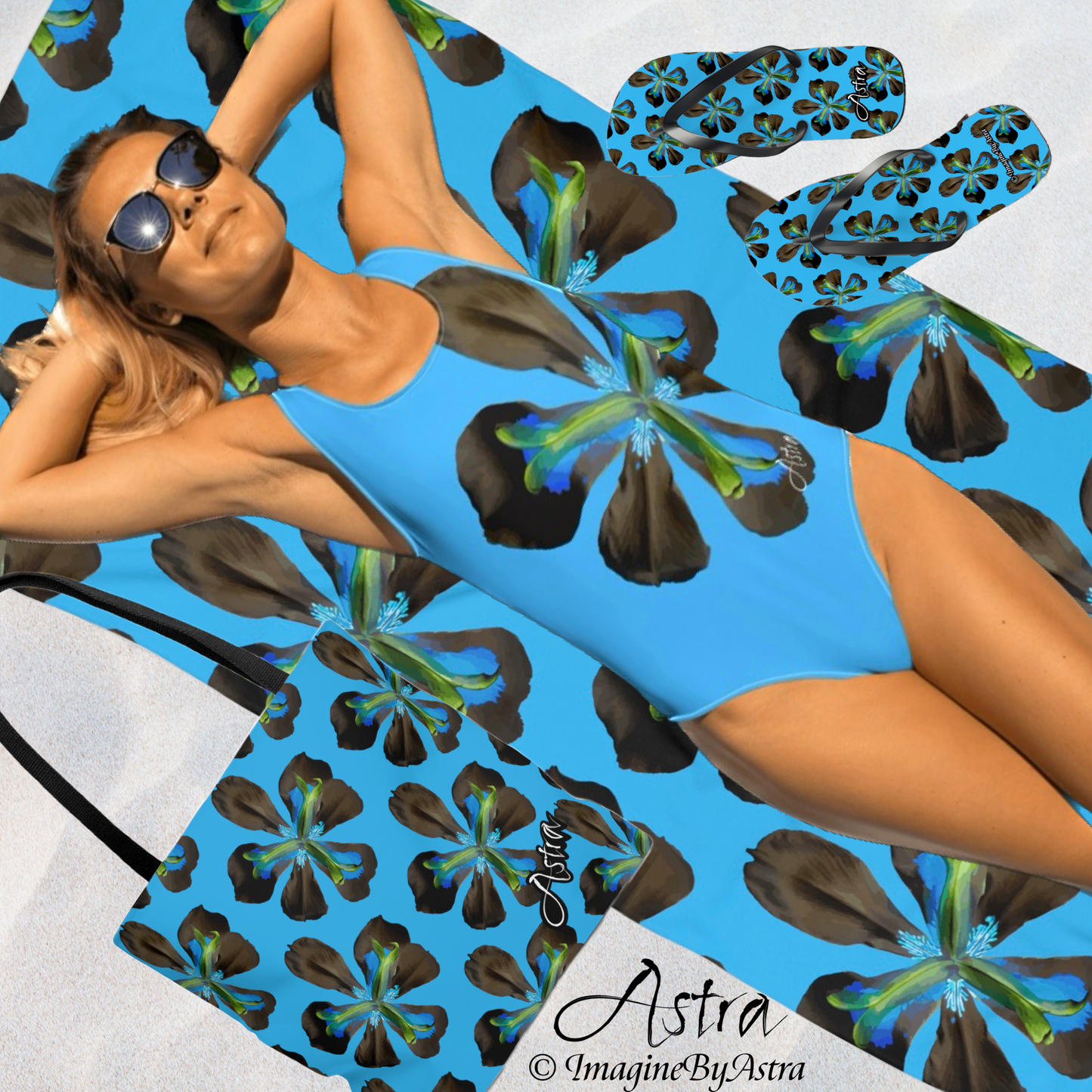 Tropical Iris Plush Beach Towel | Blue