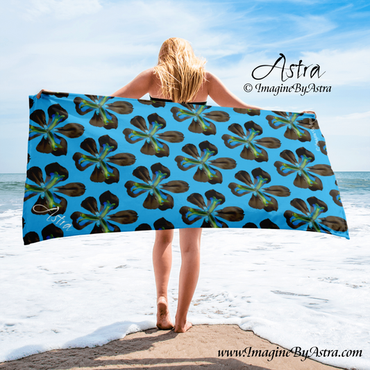 Tropical Iris Plush Beach Towel | Blue