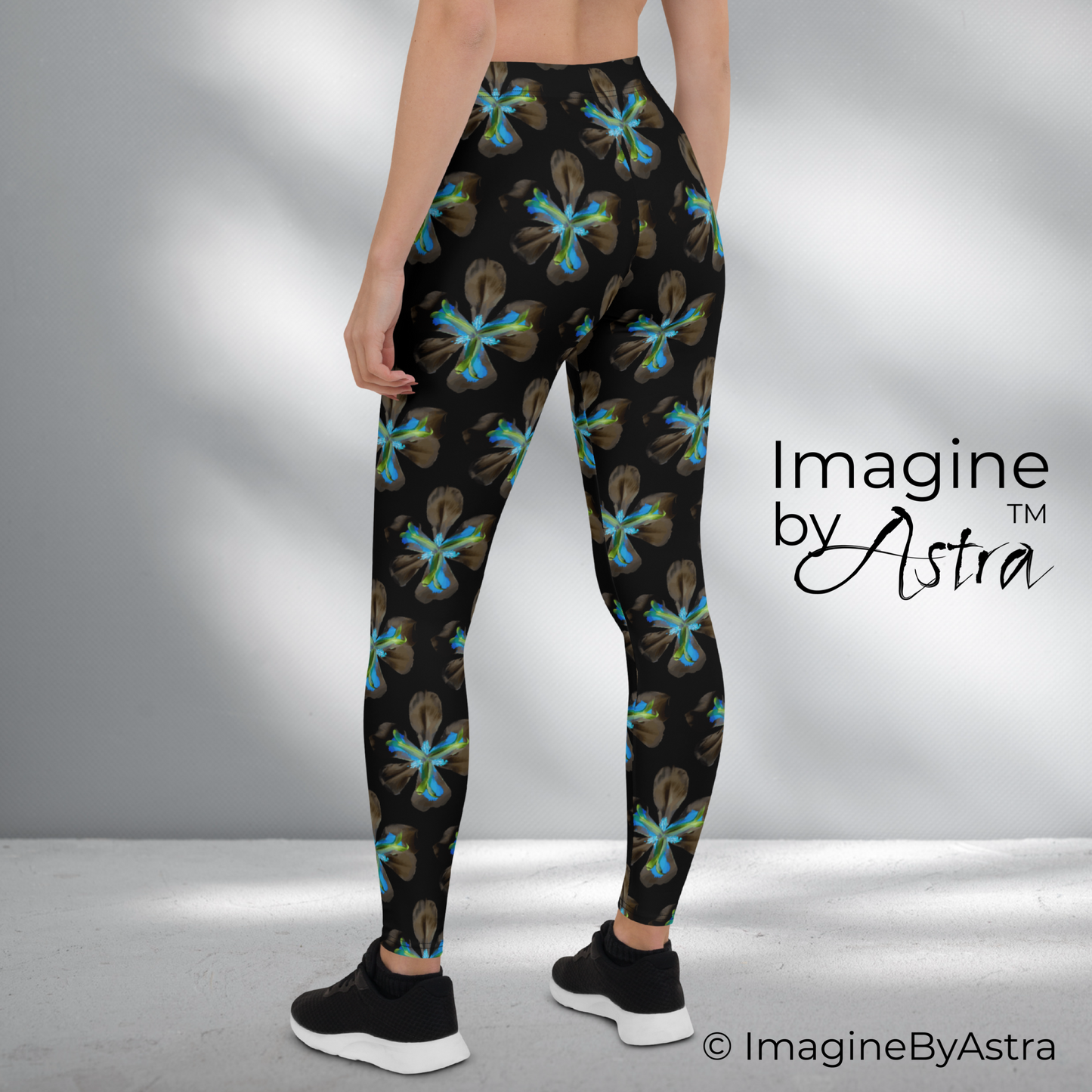 Tropical Iris Full Length Leggings - Black