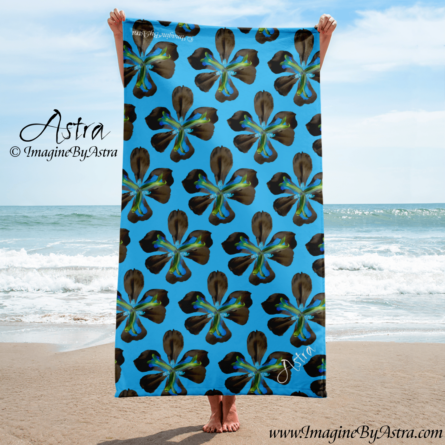 Tropical Iris Plush Beach Towel | Blue