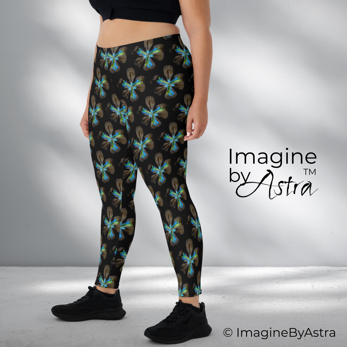 Tropical Iris Full Length Leggings - Black