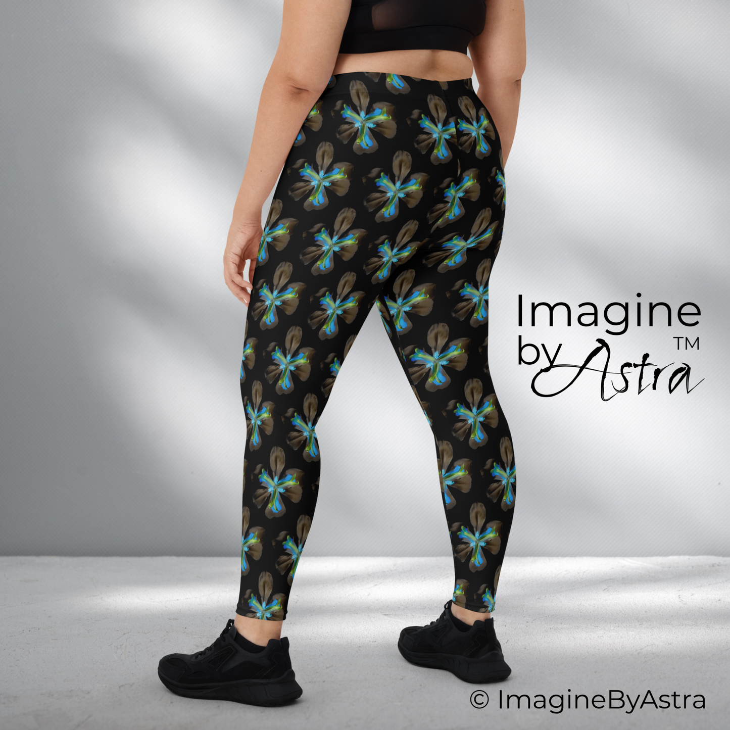 Tropical Iris Full Length Leggings - Black