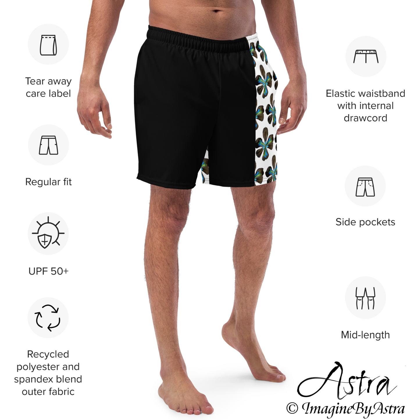 Tropical Iris Men's Eco-Friendly Swim Trunks - White