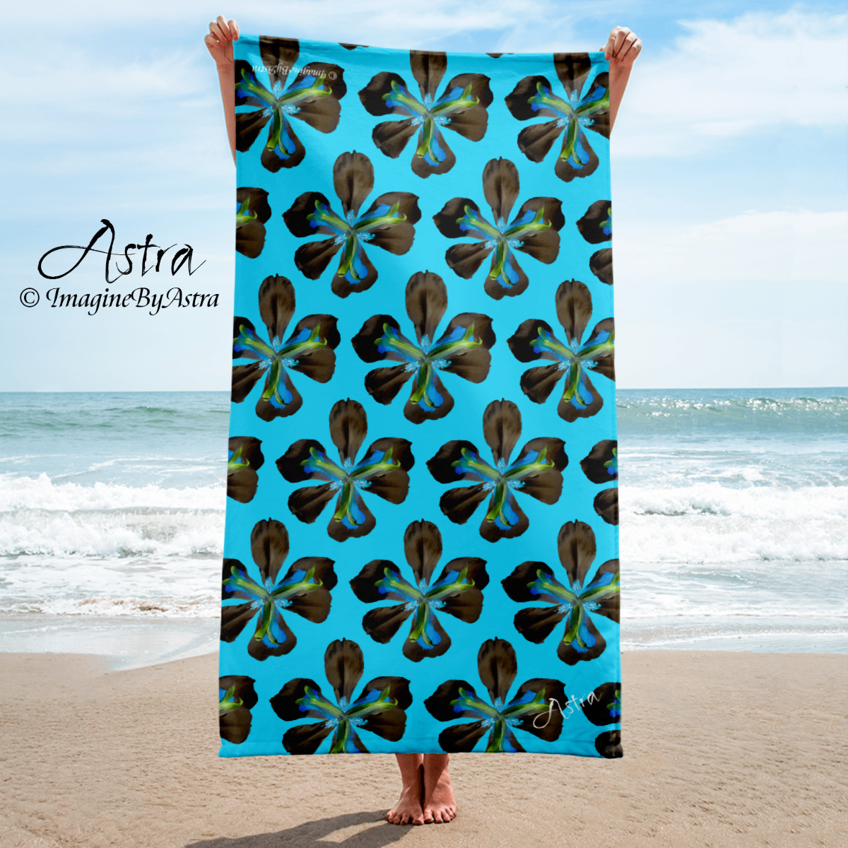Tropical Iris Plush Beach Towel | Blue
