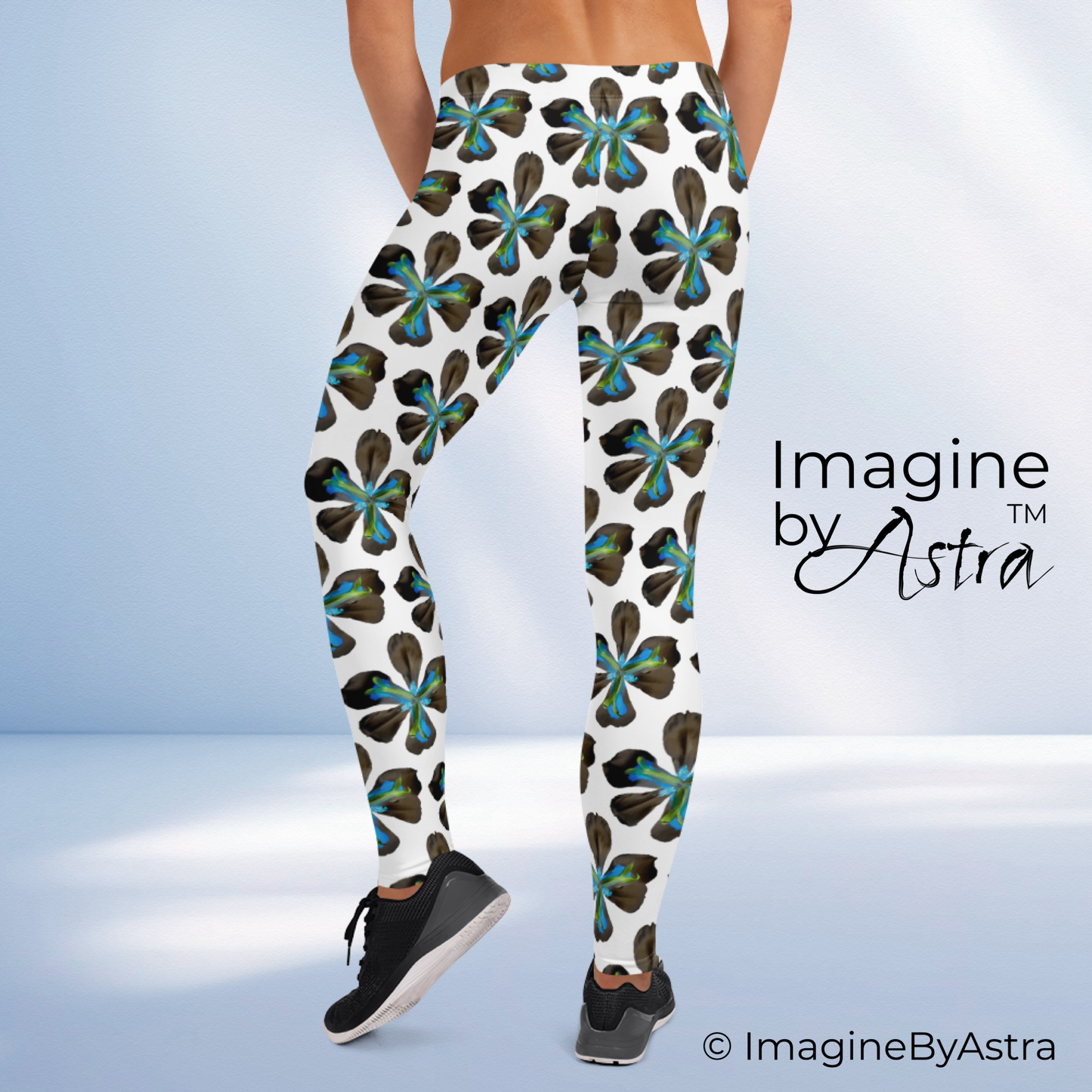 Tropical Iris Full Length Leggings - White