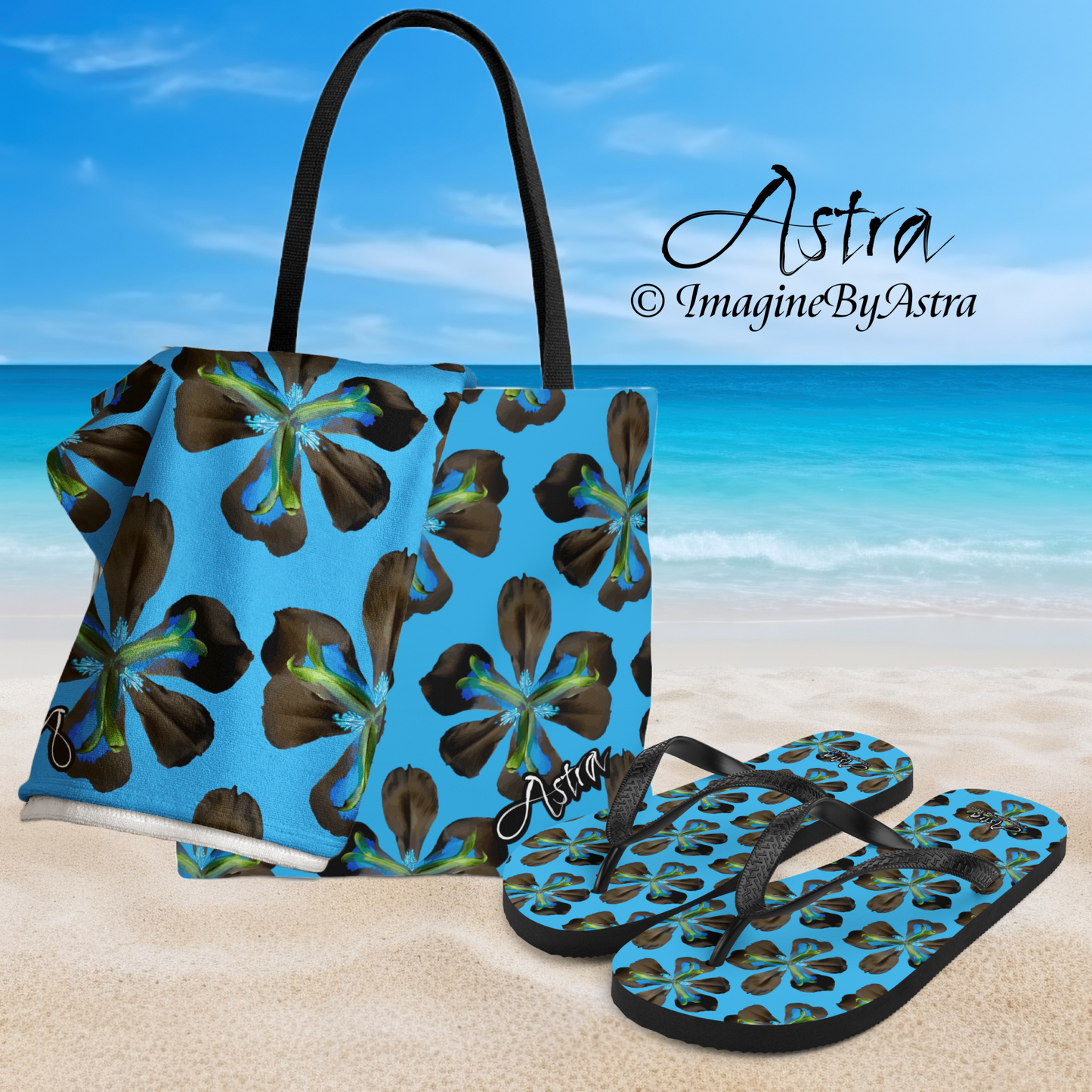 Tropical Iris Plush Beach Towel | Blue