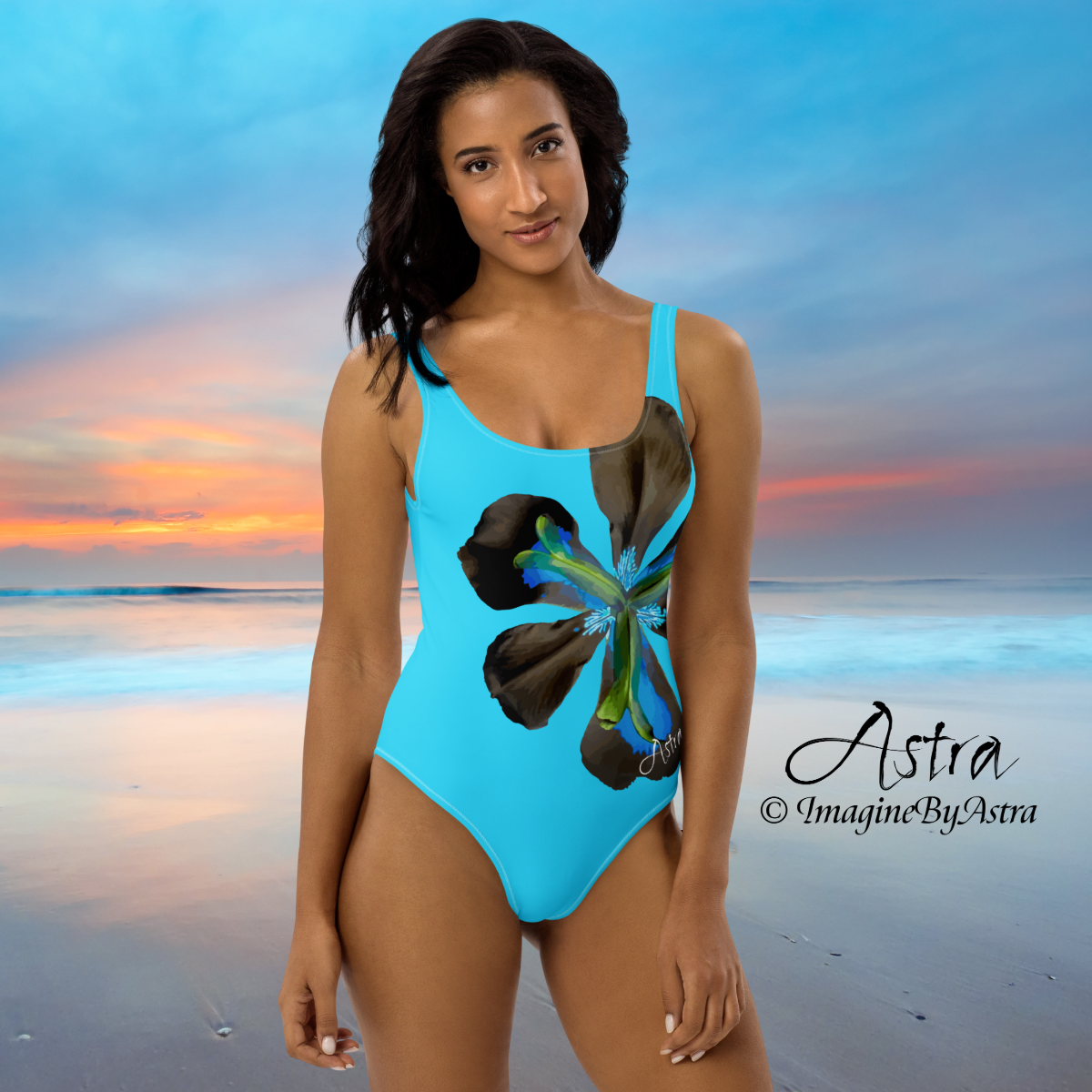 Tropical Iris High Cut One-Piece Backless Swimsuit | Blue