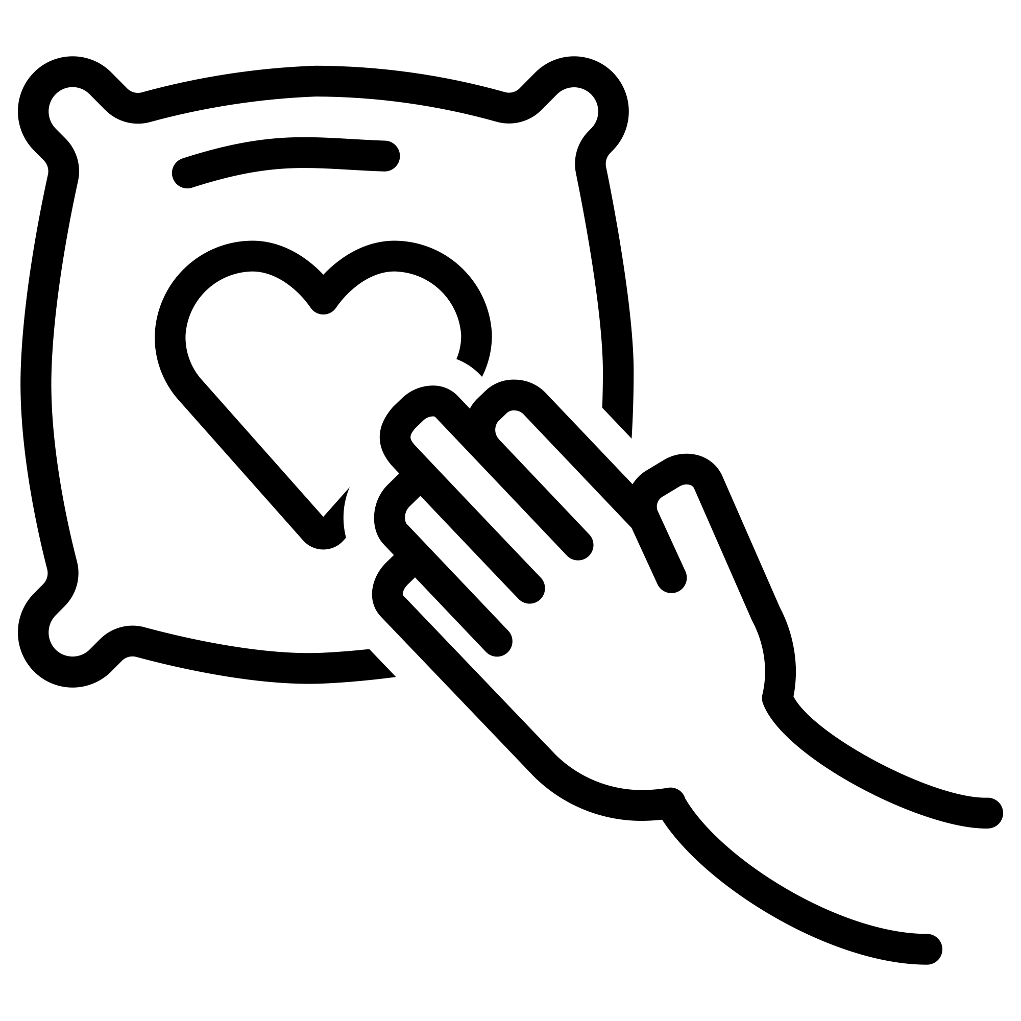 An icon of a hand touching a pillow with a heart on it.